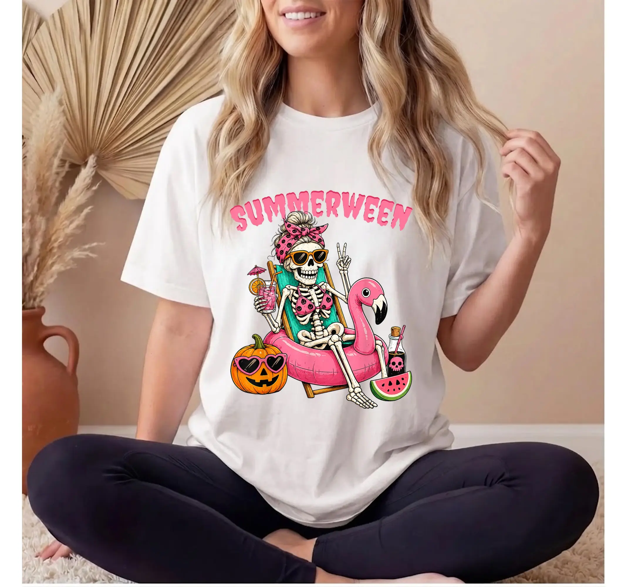 Coquette Skeleton Leopard Bow Tee, Funny Spooky Summerween Graphic T-Shirt - photo 2