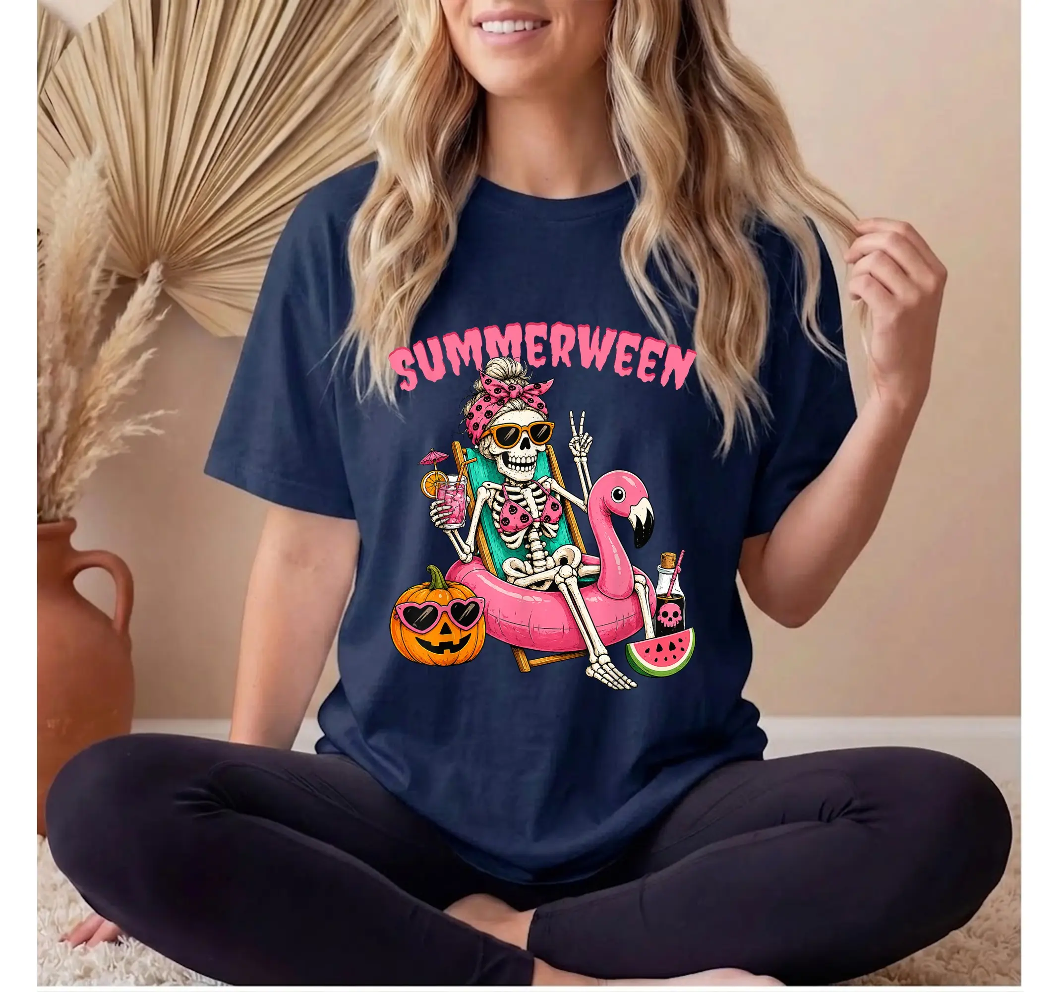 Coquette Skeleton Leopard Bow Tee, Funny Spooky Summerween Graphic T-Shirt - photo 3