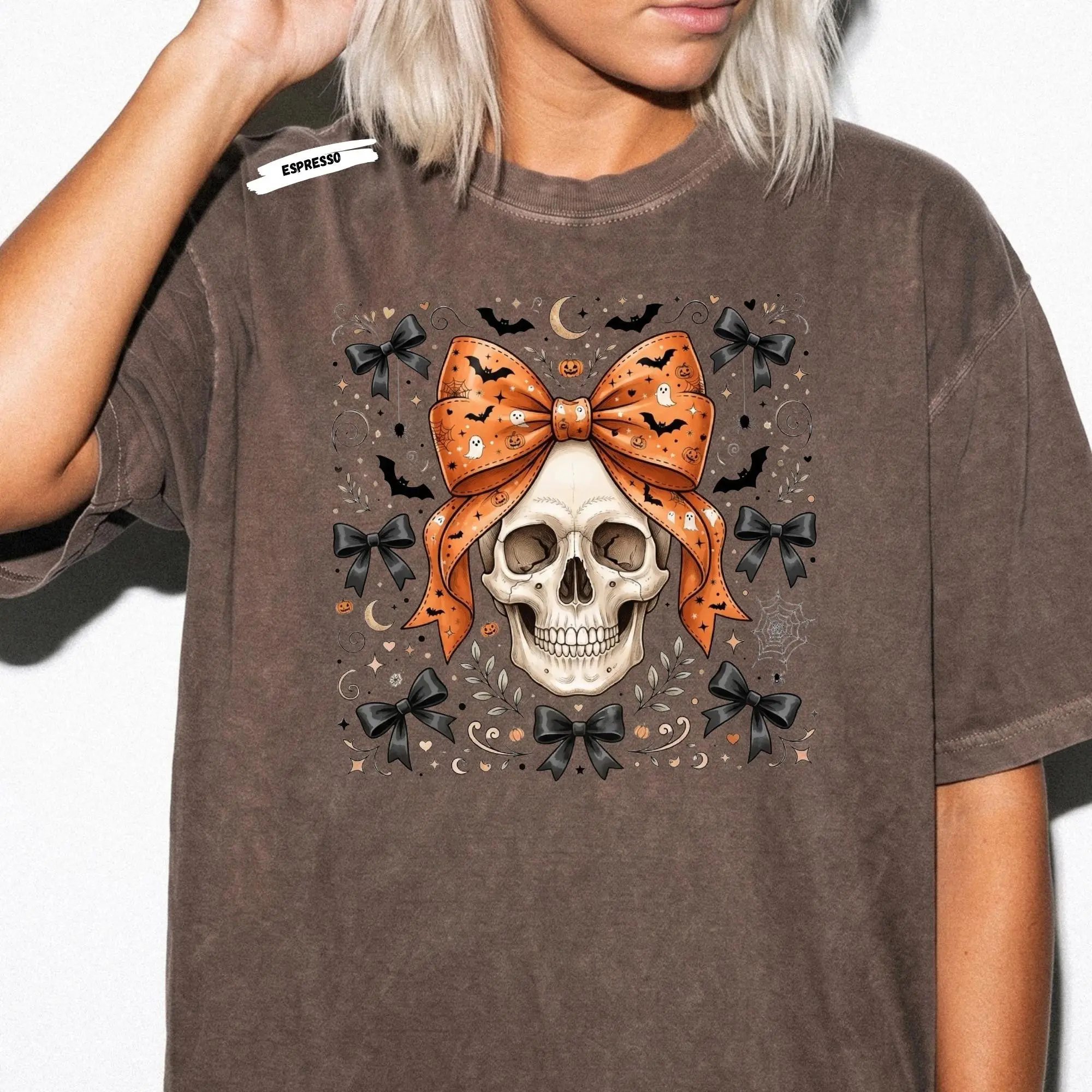 Coquette Woman Skull Shirt, Halloween Spooky Season Fall T-shirt - photo 5