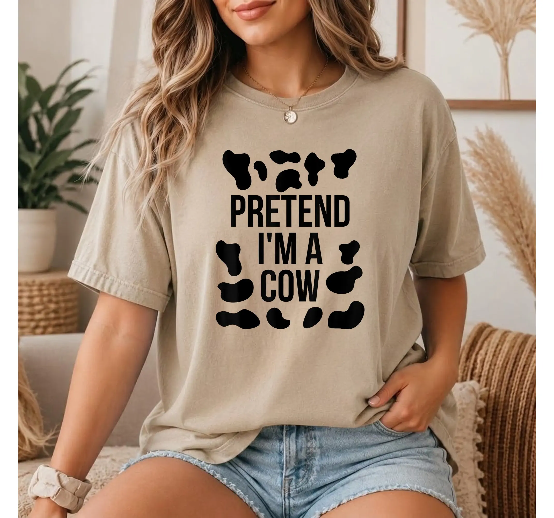 Cow Print Halloween Costume Tee, Funny Adult Animal Lazy Party Outfit T-Shirt - photo 2