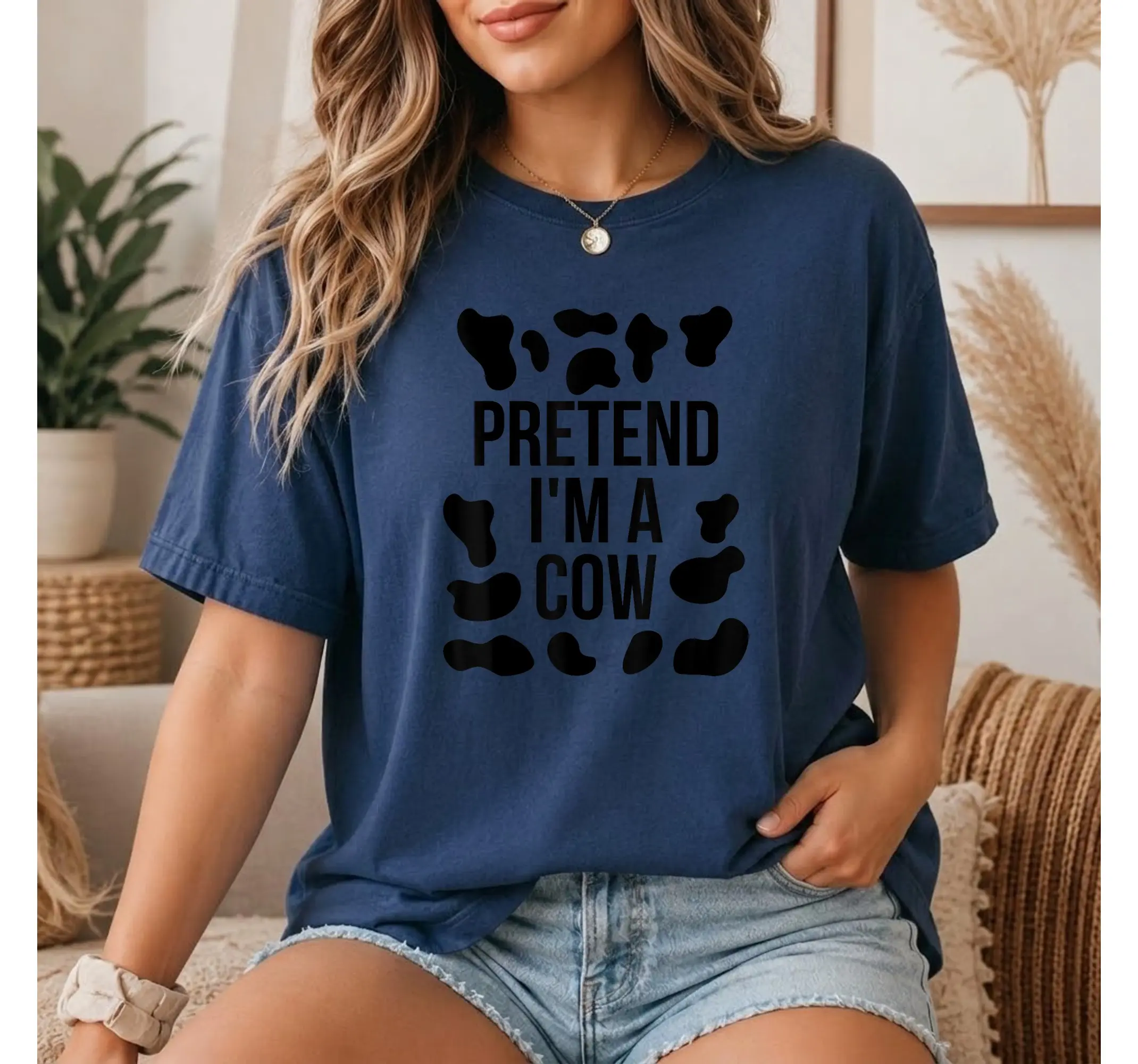 Cow Print Halloween Costume Tee, Funny Adult Animal Lazy Party Outfit T-Shirt - photo 3