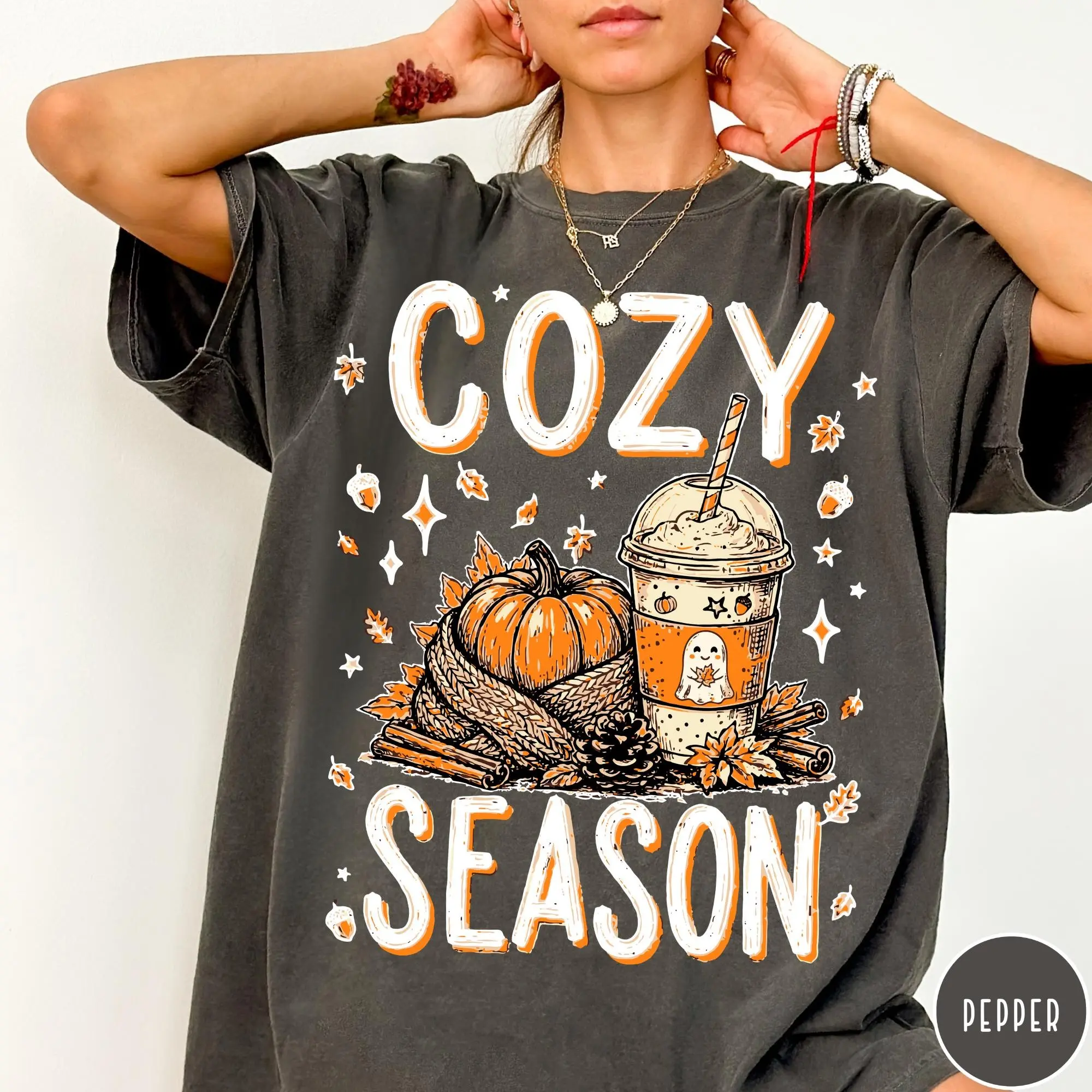 Comfort Colors Cozy Season Shirt, Pumpkin Spice Latte Tee, Cute Autumn Fall Graphic Top Gift