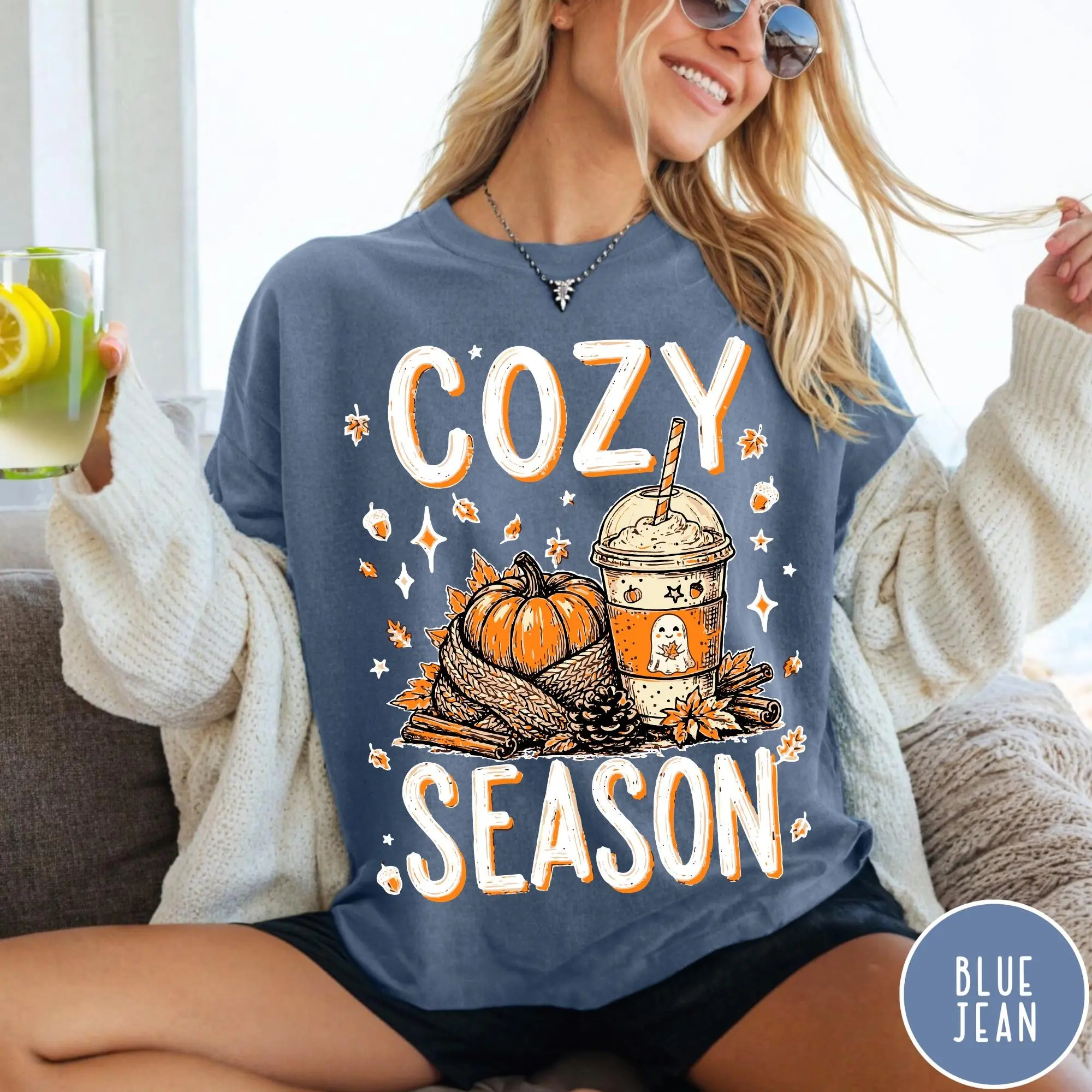 Comfort Colors Cozy Season Shirt, Pumpkin Spice Latte Tee, Cute Autumn Fall Graphic Top Gift - photo 2