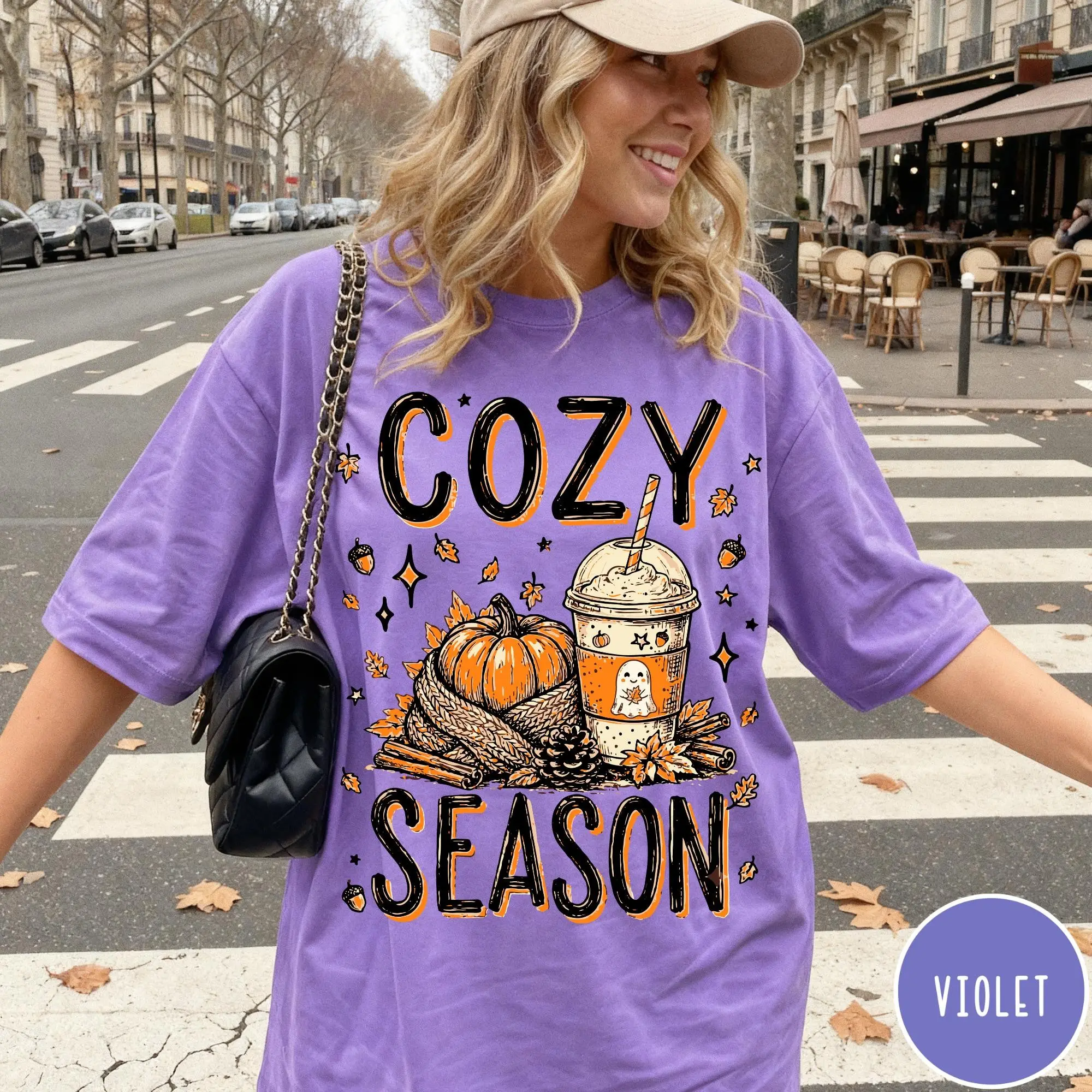 Comfort Colors Cozy Season Shirt, Pumpkin Spice Latte Tee, Cute Autumn Fall Graphic Top Gift - photo 5