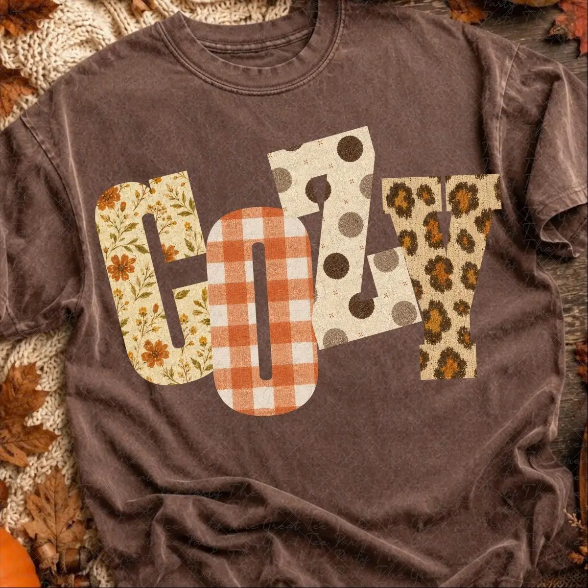Cozy Textured Flannel Fall Shirt, Autumn Pumpkin Fingerprint Vibes Mom Graphic Tee for Women - photo 2