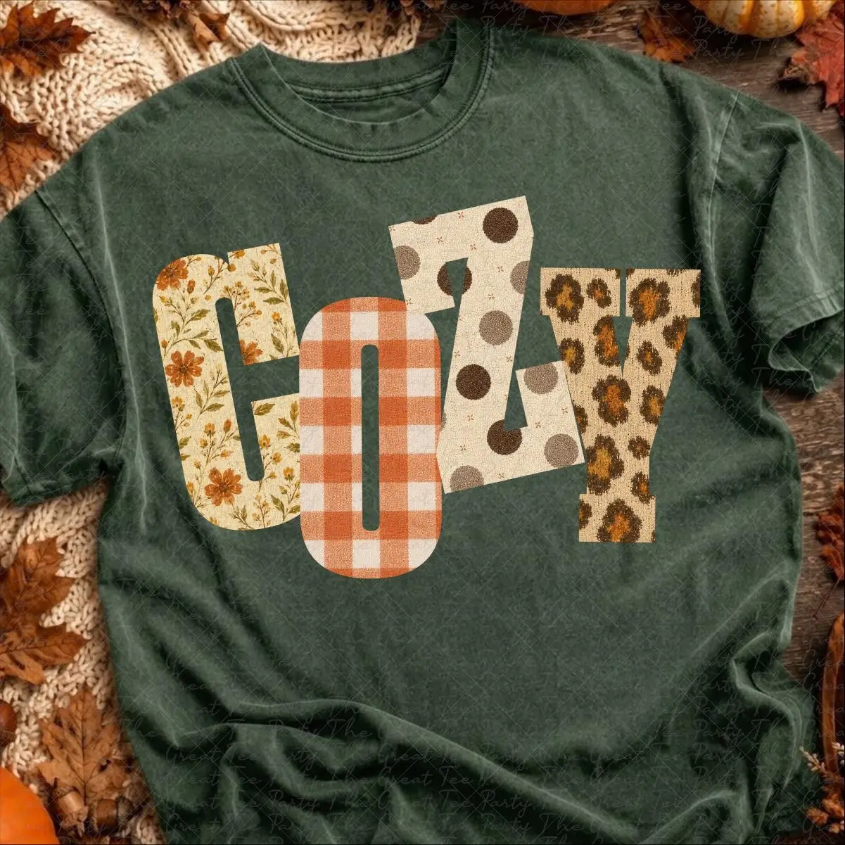 Cozy Textured Flannel Fall Shirt, Autumn Pumpkin Fingerprint Vibes Mom Graphic Tee for Women - photo 4
