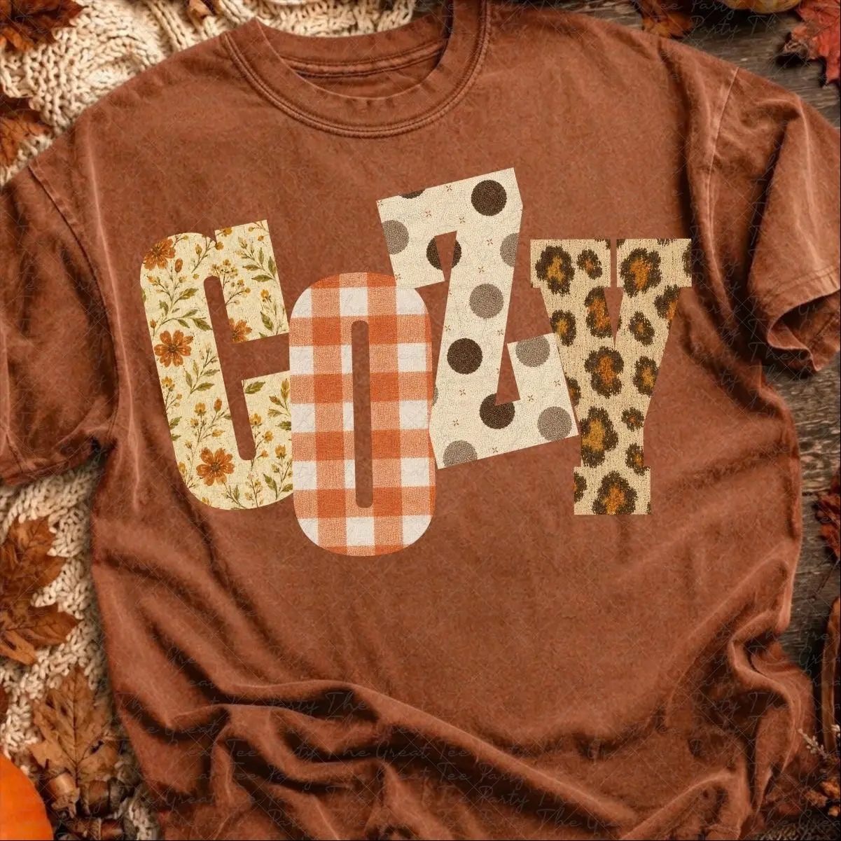 Cozy Textured Flannel Fall Shirt, Autumn Pumpkin Fingerprint Vibes Mom Graphic Tee for Women - photo 5