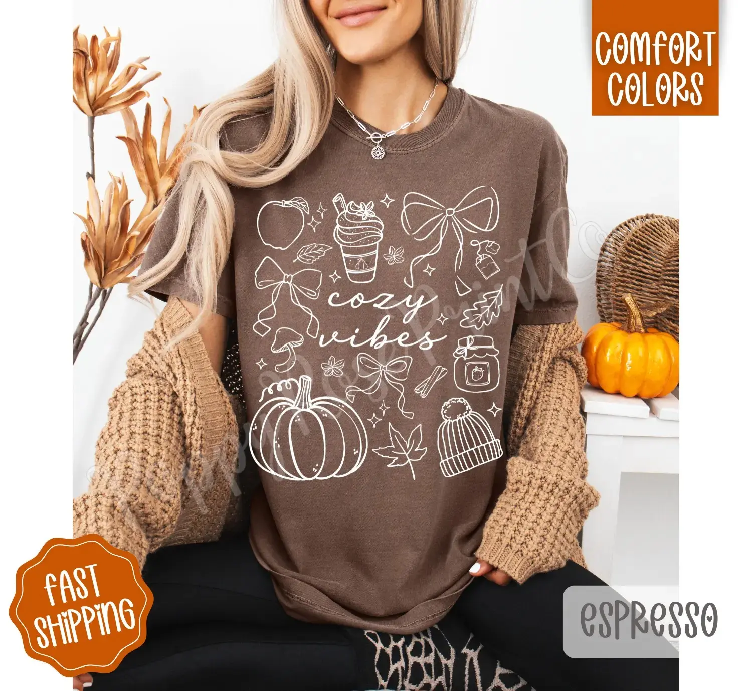 Cozy Vibes Comfort Colors Sweatshirt, Trendy Fall Crewneck for Women, Cute Oversized Autumn Pumpkin Season Top - photo 3