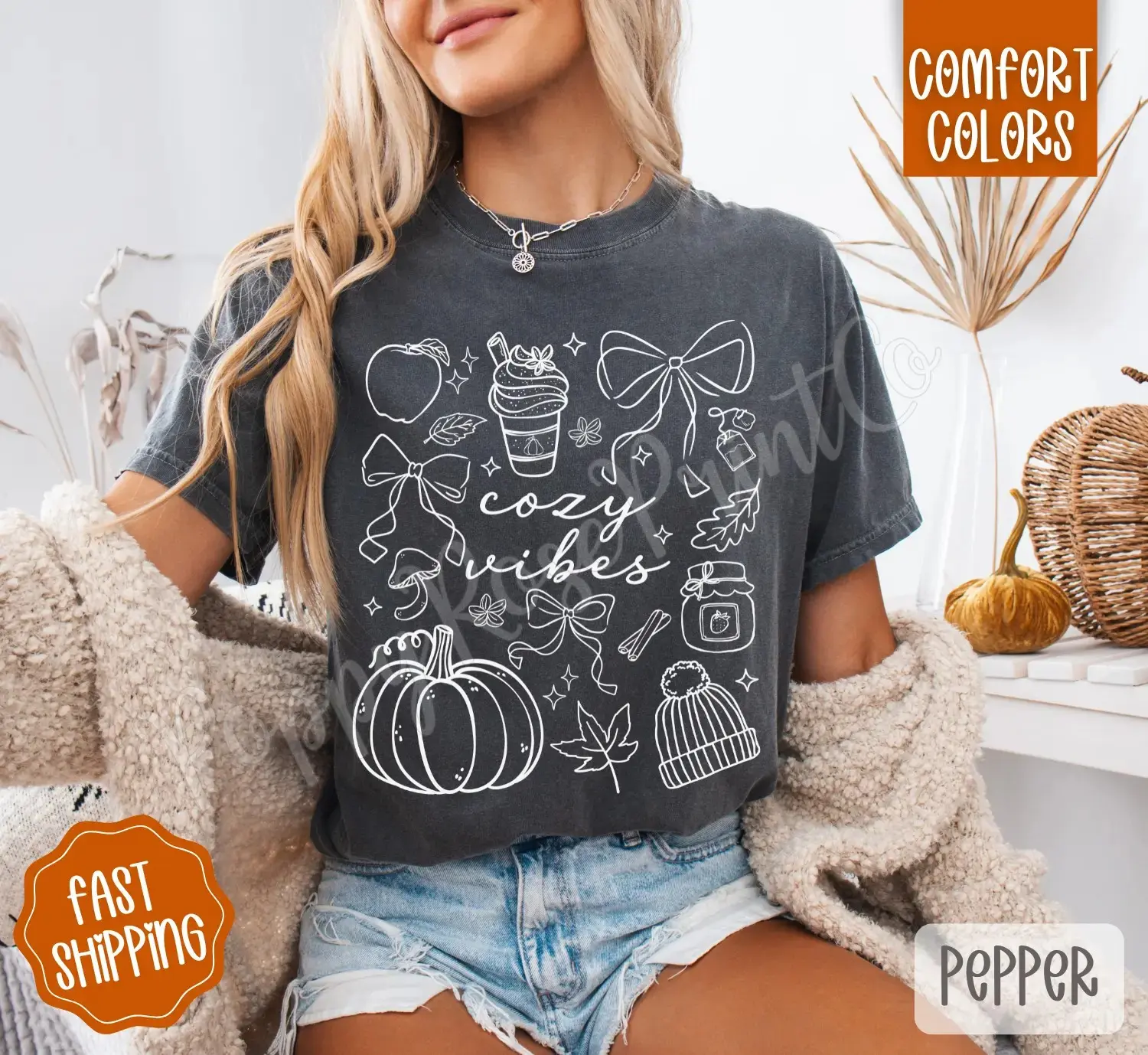 Cozy Vibes Comfort Colors Sweatshirt, Trendy Fall Crewneck for Women, Cute Oversized Autumn Pumpkin Season Top - photo 5