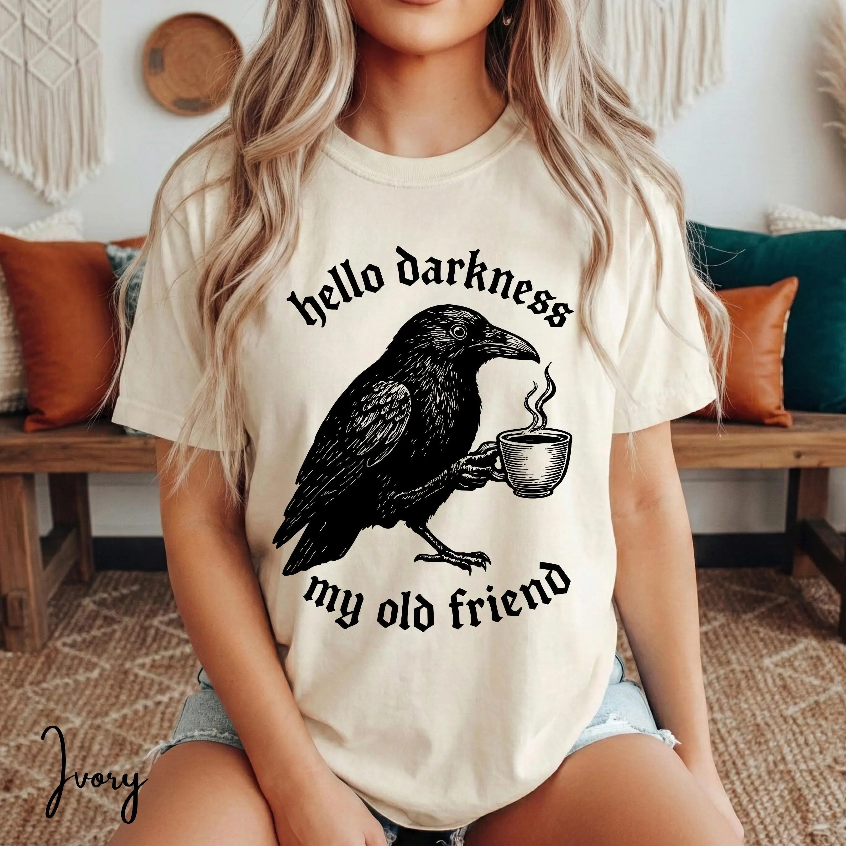Crow Coffee Shirt, Gothic Witchy Tee, Dark Academia Comfort Colors 1717