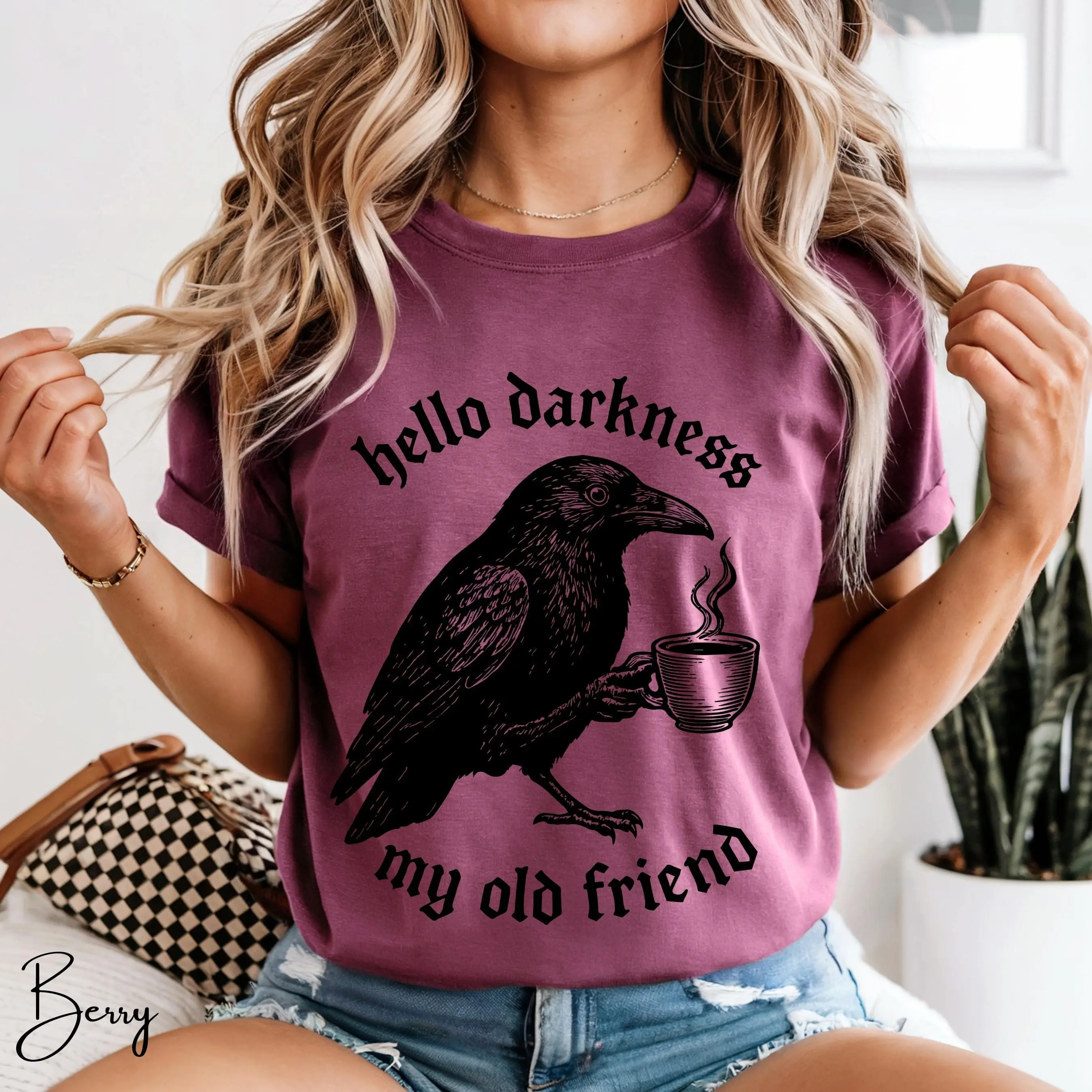 Crow Coffee Shirt, Gothic Witchy Tee, Dark Academia Comfort Colors 1717 - photo 2