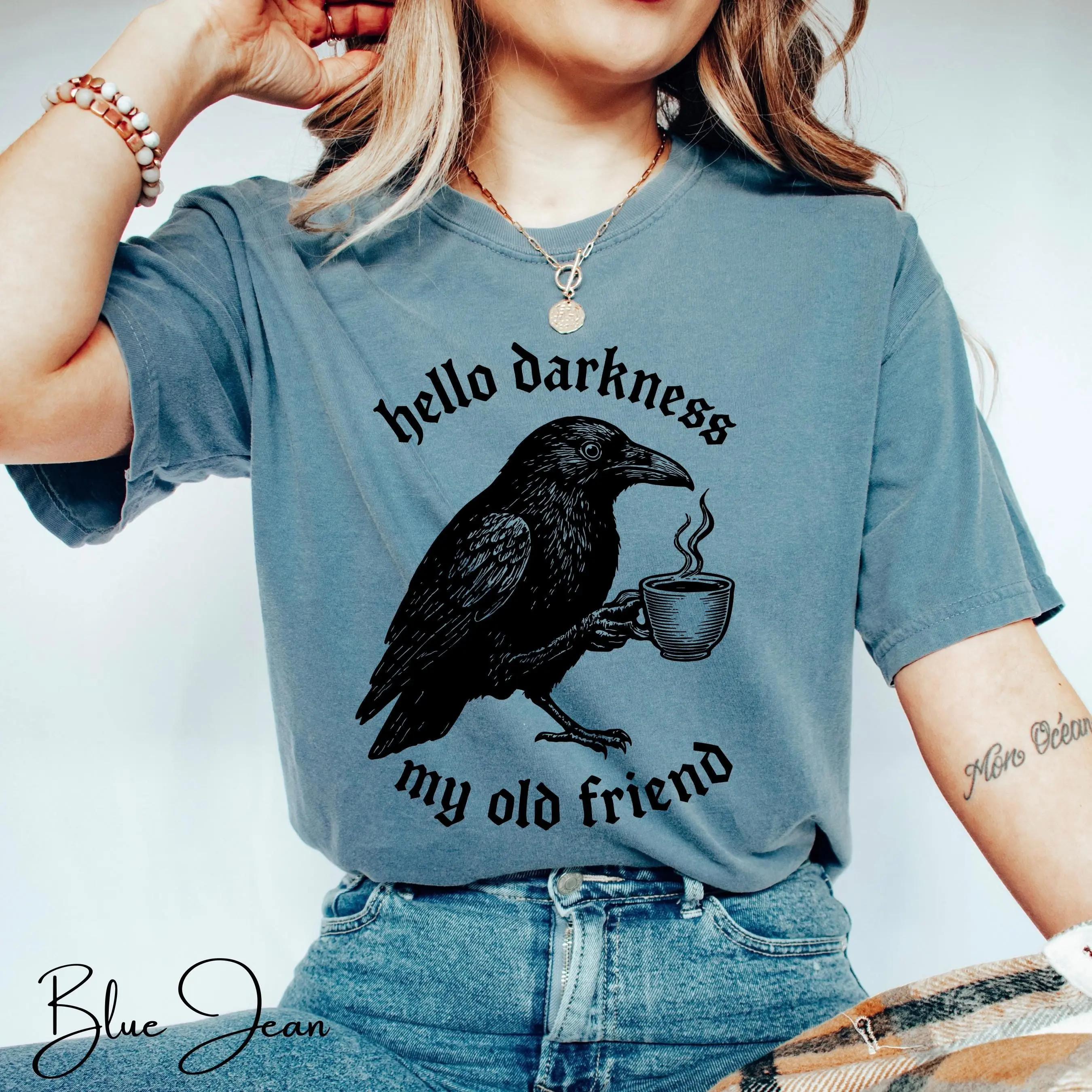 Crow Coffee Shirt, Gothic Witchy Tee, Dark Academia Comfort Colors 1717 - photo 3