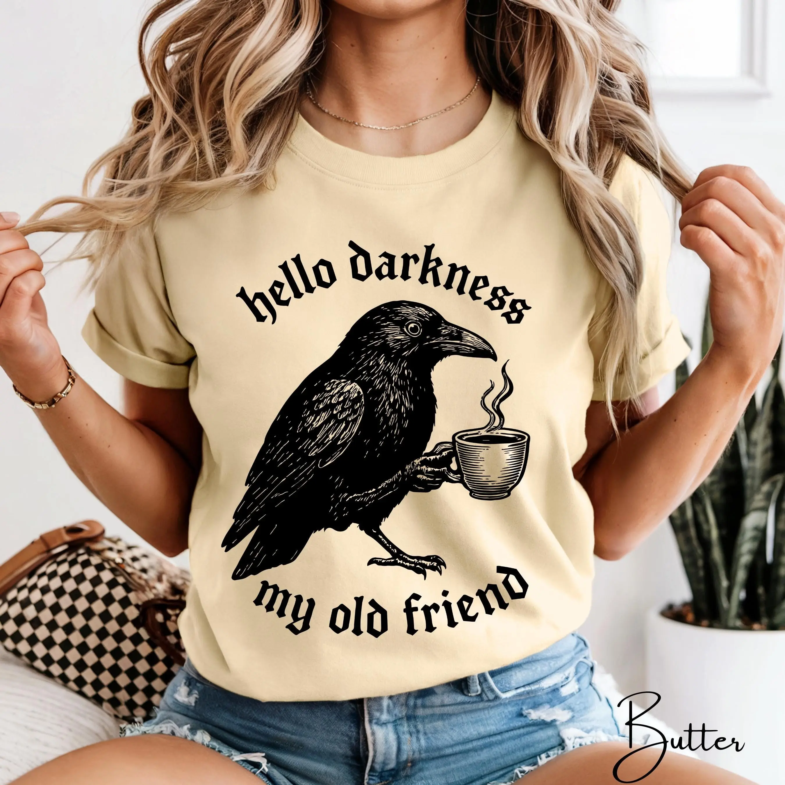 Crow Coffee Shirt, Gothic Witchy Tee, Dark Academia Comfort Colors 1717 - photo 4