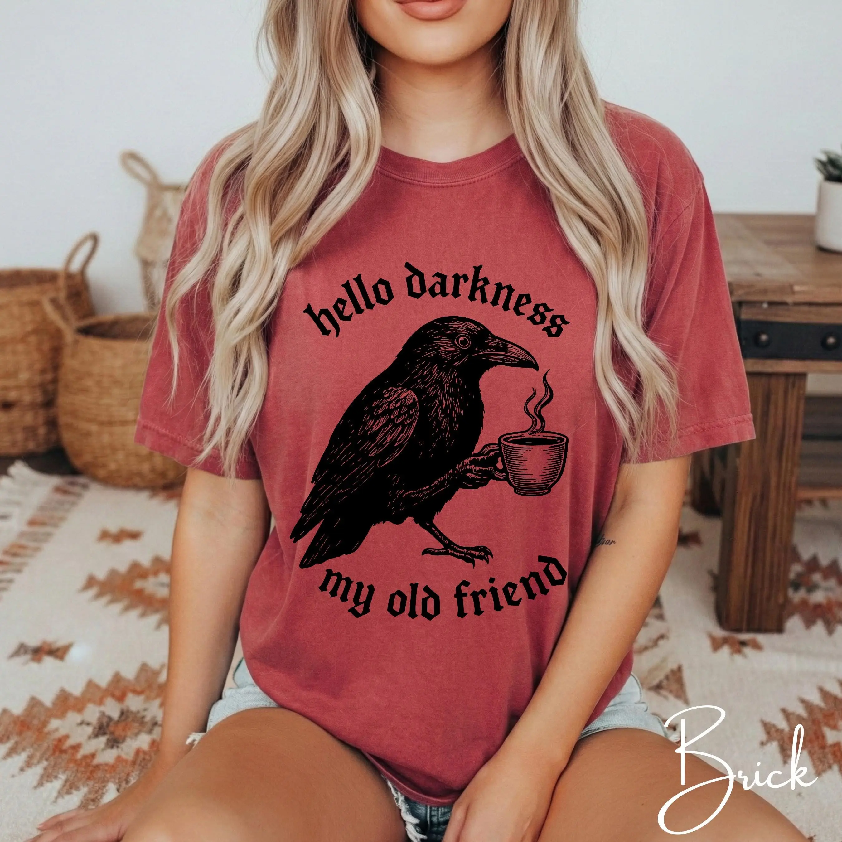 Crow Coffee Shirt, Gothic Witchy Tee, Dark Academia Comfort Colors 1717 - photo 5