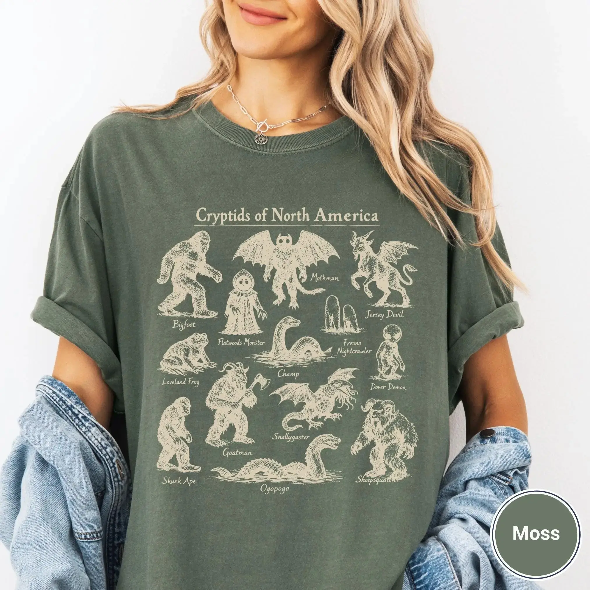 Comfort Colors Cryptids of North America Shirt, Vintage Field Guide Bigfoot Mothman Cryptozoology Tee