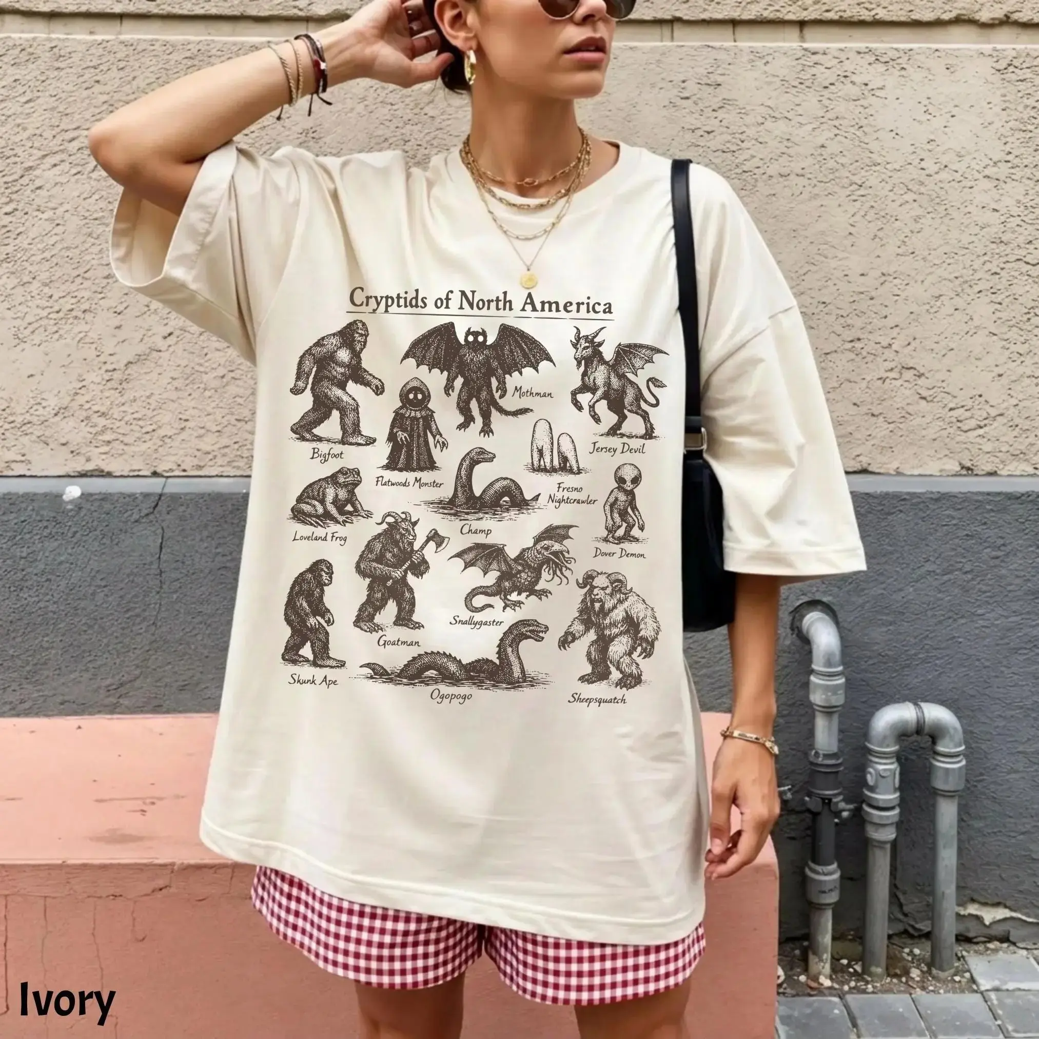 Comfort Colors Cryptids of North America Shirt, Vintage Field Guide Bigfoot Mothman Cryptozoology Tee - photo 4