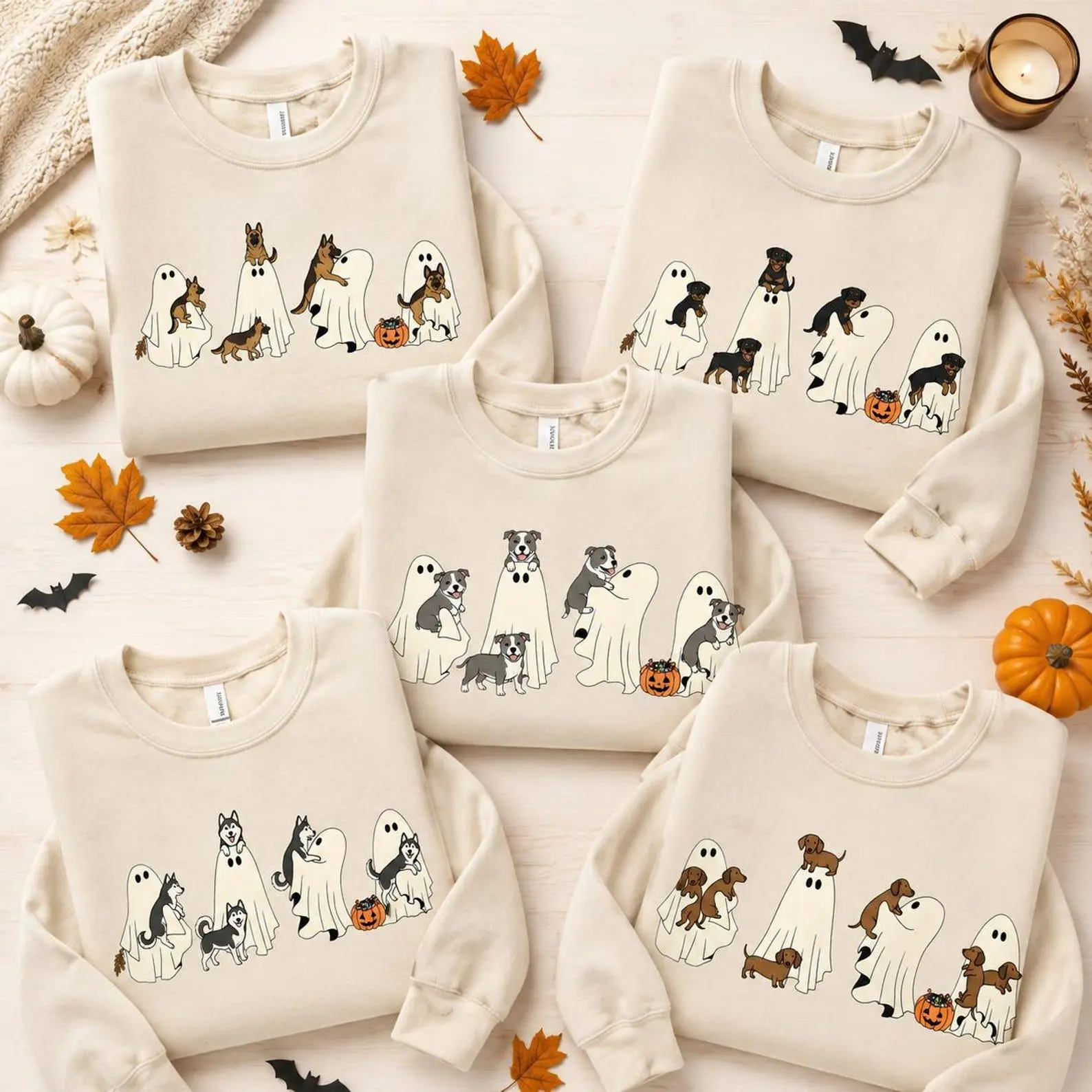 Custom 30+ Dog Breeds Ghost Halloween Sweatshirt, Funny Sand Sweater, Spooky Season Pet Lover Gift