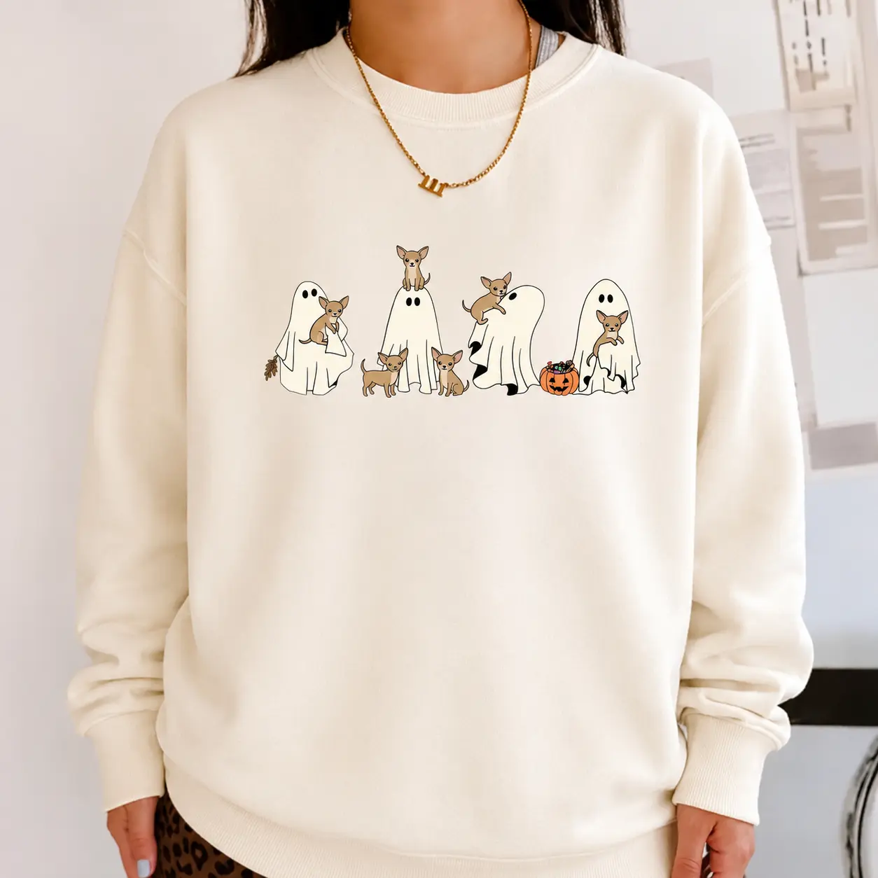 Custom 30+ Dog Breeds Ghost Halloween Sweatshirt, Funny Sand Sweater, Spooky Season Pet Lover Gift - photo 3