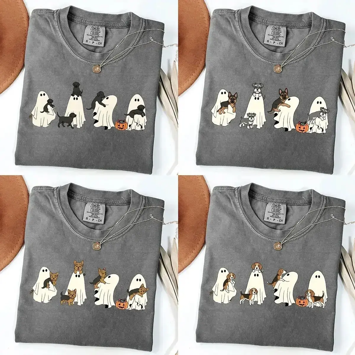Custom Comfort Colors Pepper Shirt, 30+ Dog Breeds Cute Halloween Ghost Graphic Tee, Funny Spooky Top