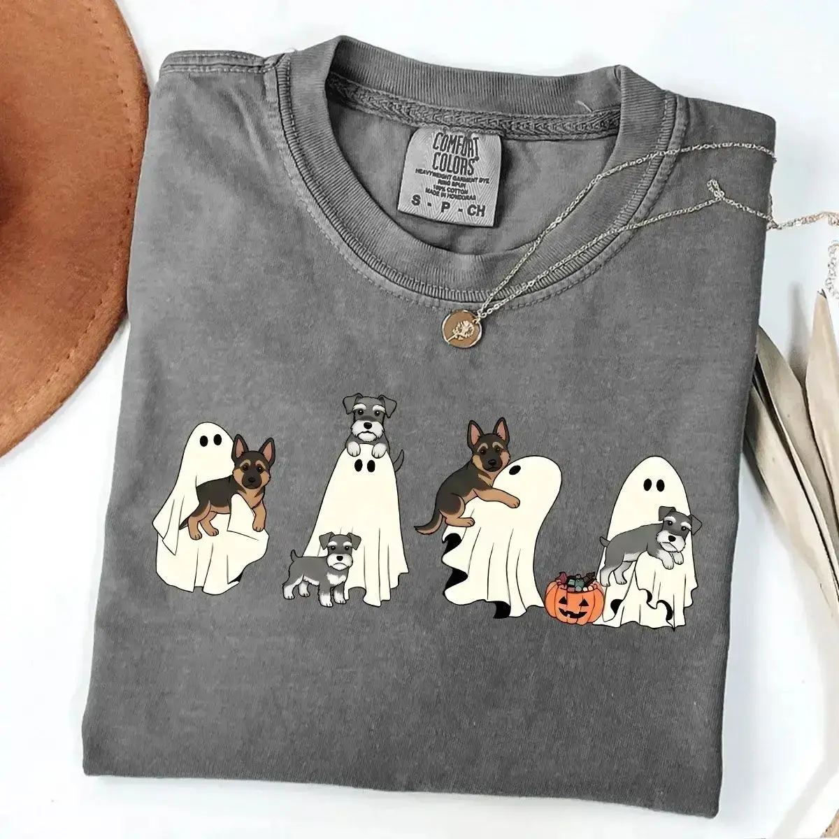 Custom Comfort Colors Pepper Shirt, 30+ Dog Breeds Cute Halloween Ghost Graphic Tee, Funny Spooky Top - photo 3