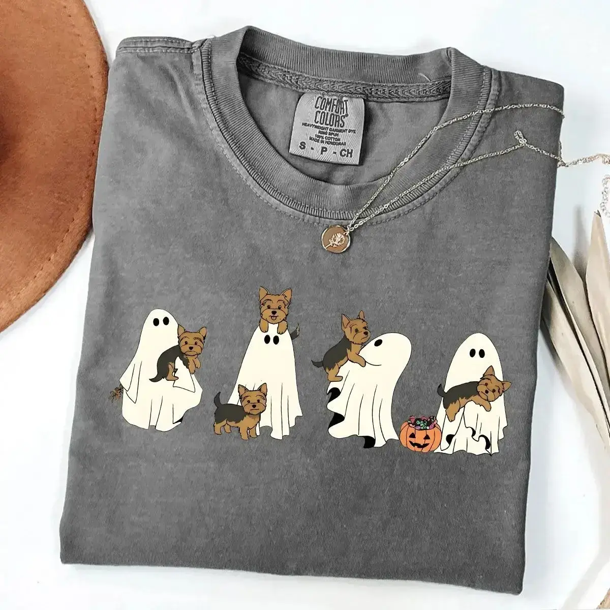 Custom Comfort Colors Pepper Shirt, 30+ Dog Breeds Cute Halloween Ghost Graphic Tee, Funny Spooky Top - photo 4