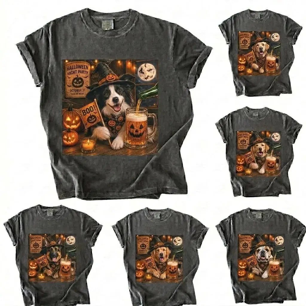 Custom Witch Dog Mom Halloween T-Shirt, Funny Cute Summerween Drinking Party Short Sleeve Tee for Women