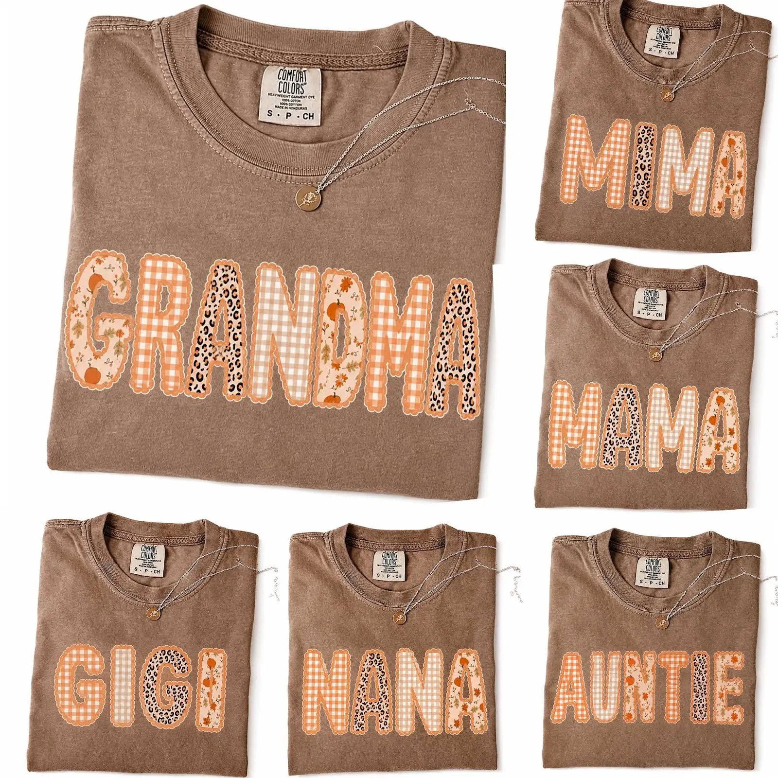 Custom Mama Fall Comfort Colors T-Shirt, Autumn Grandma Thanksgiving Tee, Gingham Leopard Pumpkin Patch Gift