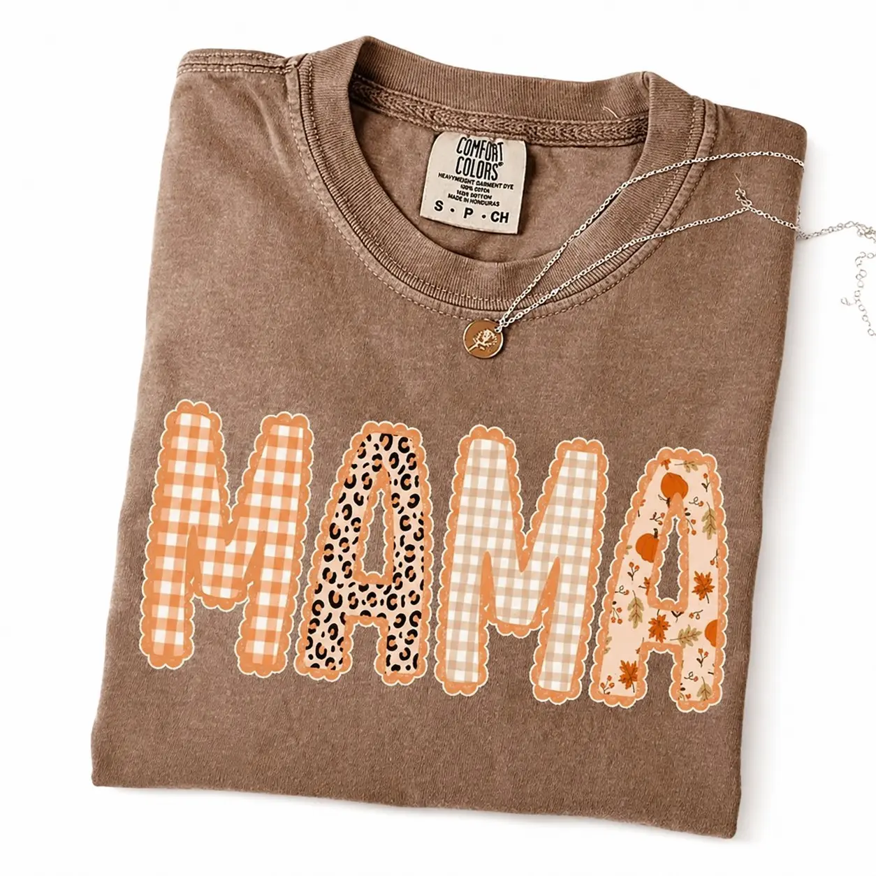 Custom Mama Fall Comfort Colors T-Shirt, Autumn Grandma Thanksgiving Tee, Gingham Leopard Pumpkin Patch Gift - photo 3