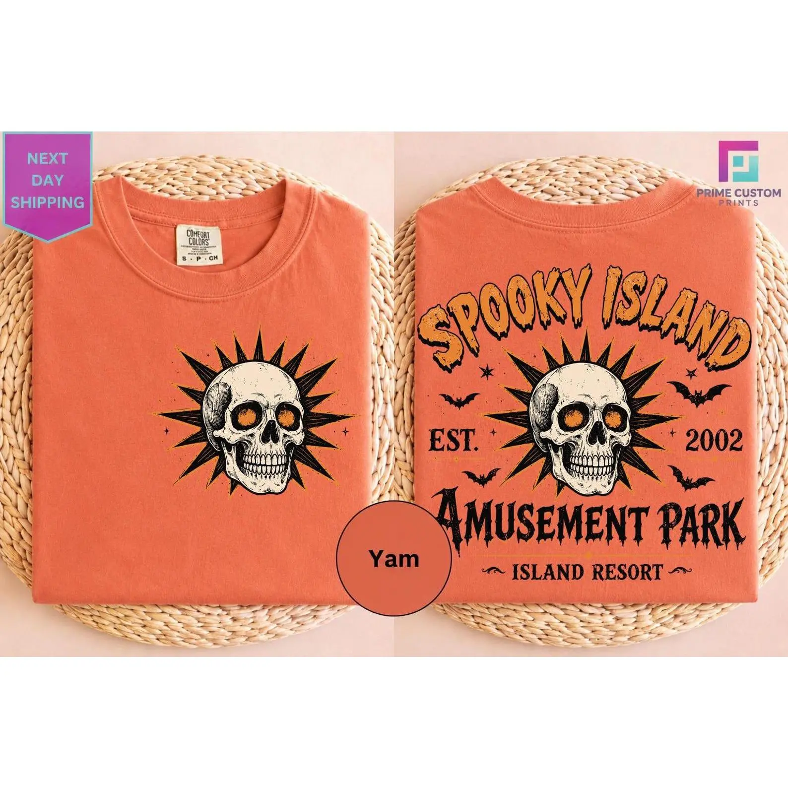 Custom Year Spooky Island Comfort Colors Shirt, Halloween Amusement Park Tee, Cartoon Skull Summer Trip Top