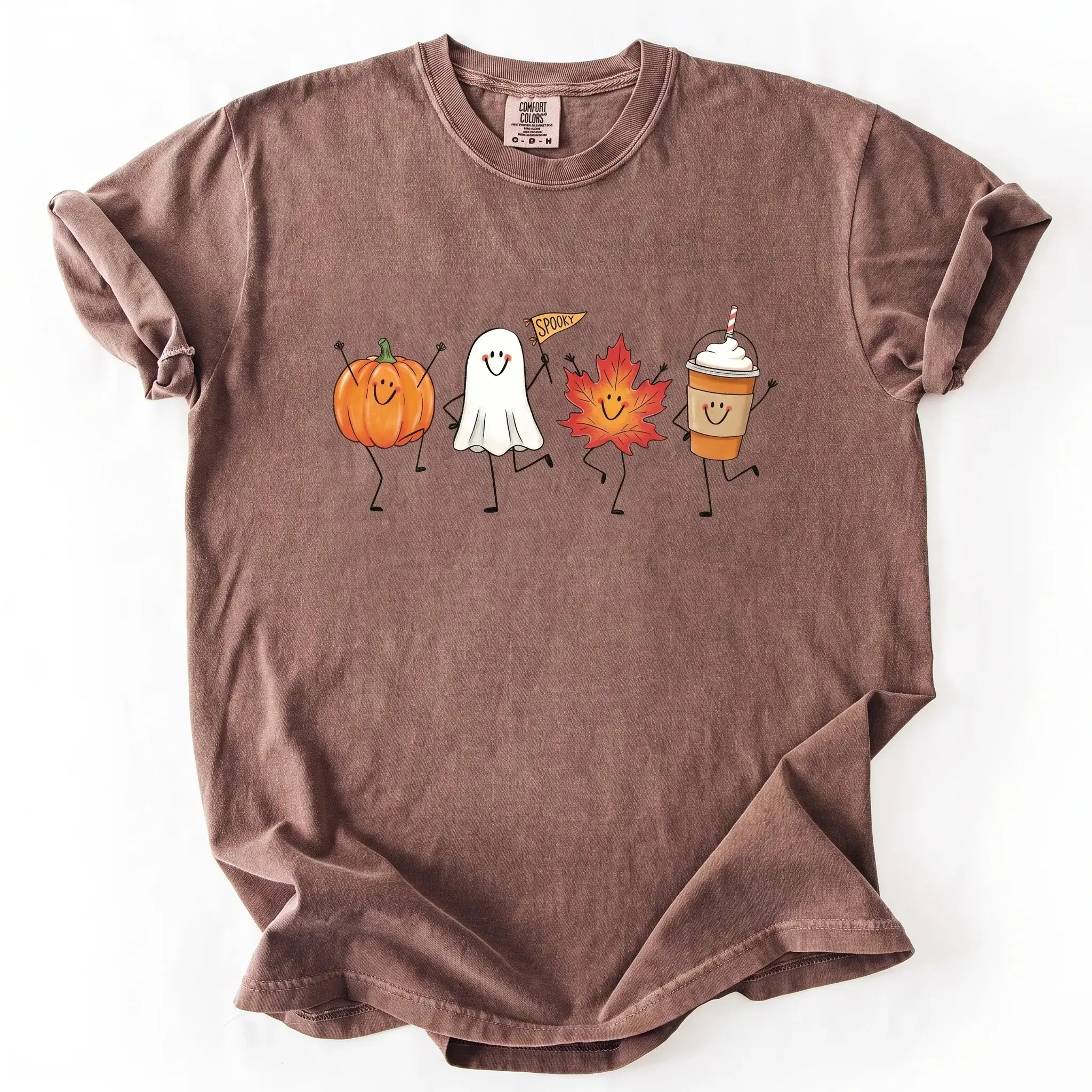 Comfort Colors Cute Autumn Halloween Shirt, Fall Pumpkin Ghost Maple Leaf Spice Latte Tee for Women - photo 2