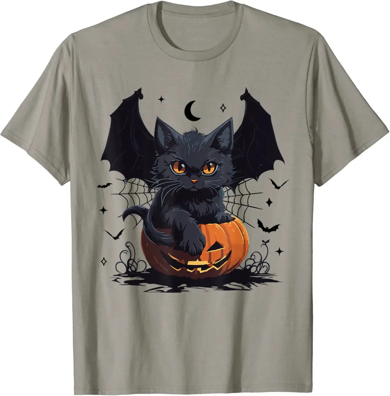 Comfort Colors Bat Wings Black Cat Lover Halloween T-Shirt, Cute Funny Jack O Lantern Pumpkin Fall Tee