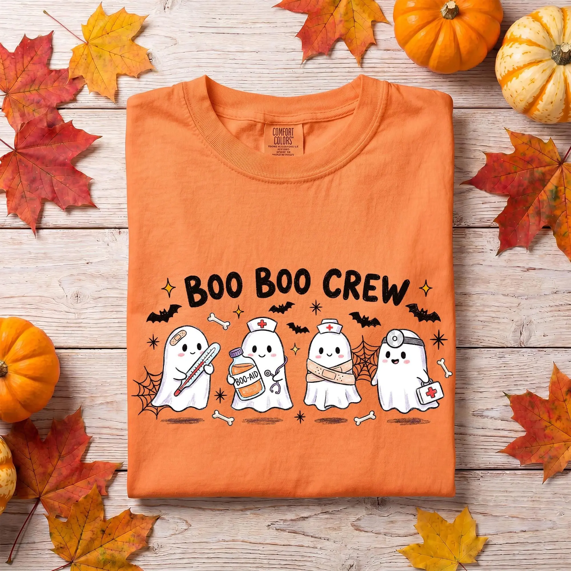 Comfort Colors Cute Boo Crew Shirt, Pediatric Nurse Halloween Tee, Ghost Medical Staff Spooky ER Autumn Gift