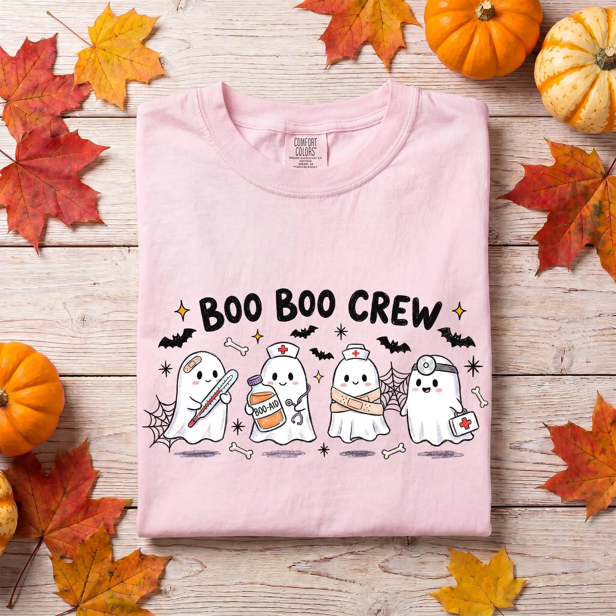 Comfort Colors Cute Boo Crew Shirt, Pediatric Nurse Halloween Tee, Ghost Medical Staff Spooky ER Autumn Gift - photo 3