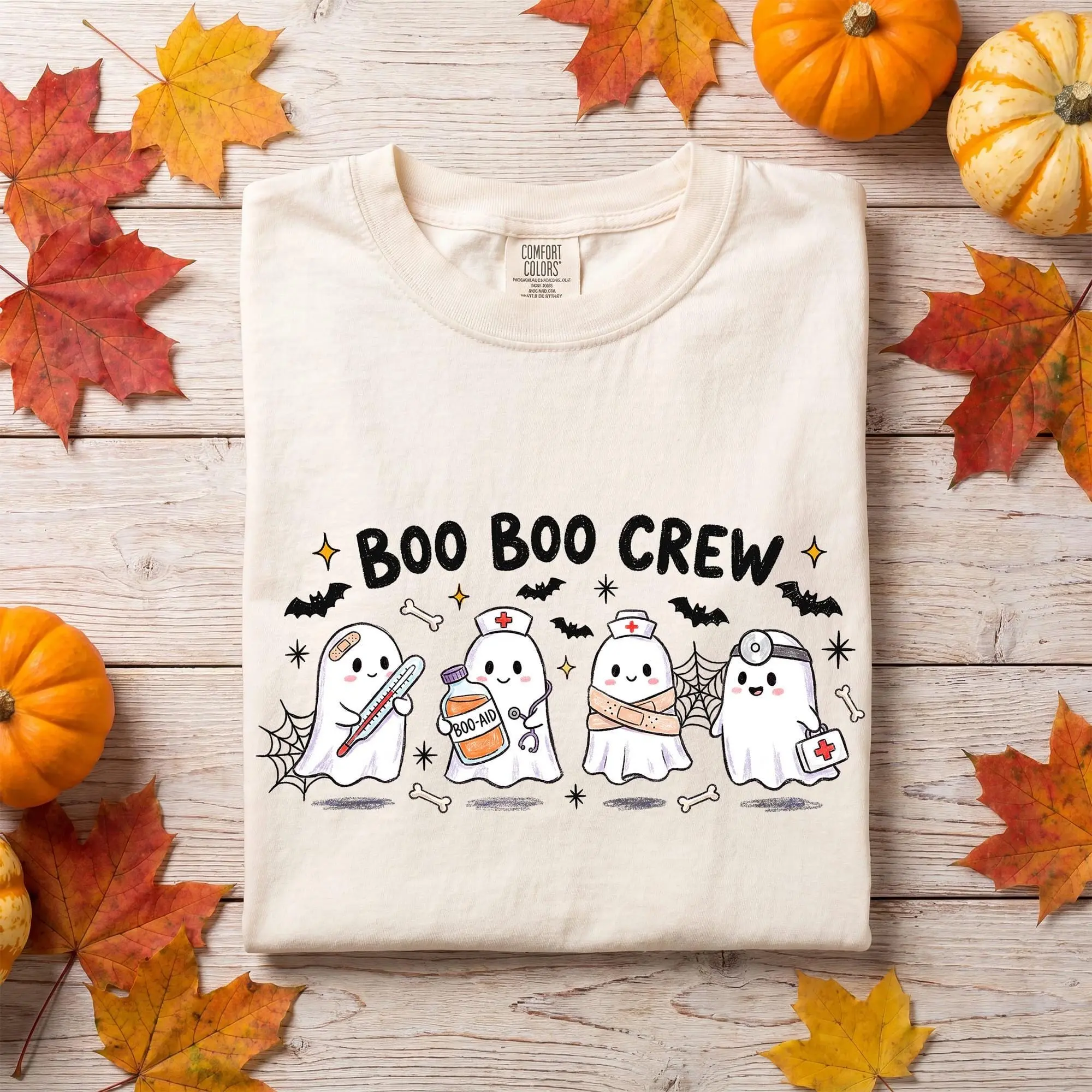 Comfort Colors Cute Boo Crew Shirt, Pediatric Nurse Halloween Tee, Ghost Medical Staff Spooky ER Autumn Gift - photo 4