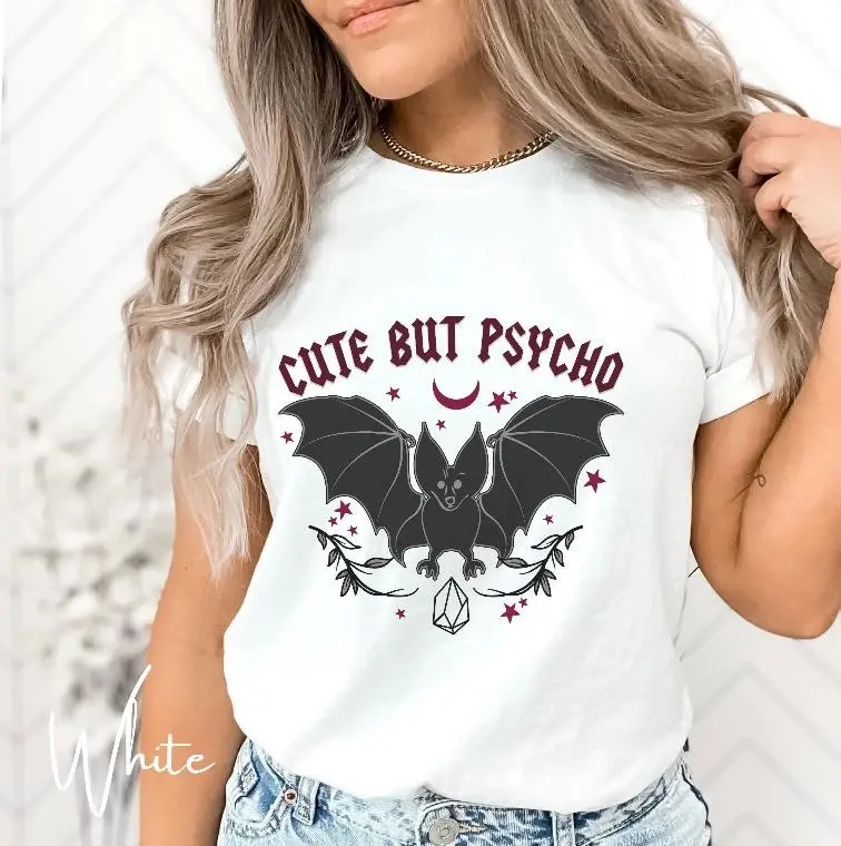 Comfort Colors 1717 Cute But Psycho Bat T-Shirt, Sassy Spooky Sweet Witchy Woman Aesthetic Tee Gift - photo 3