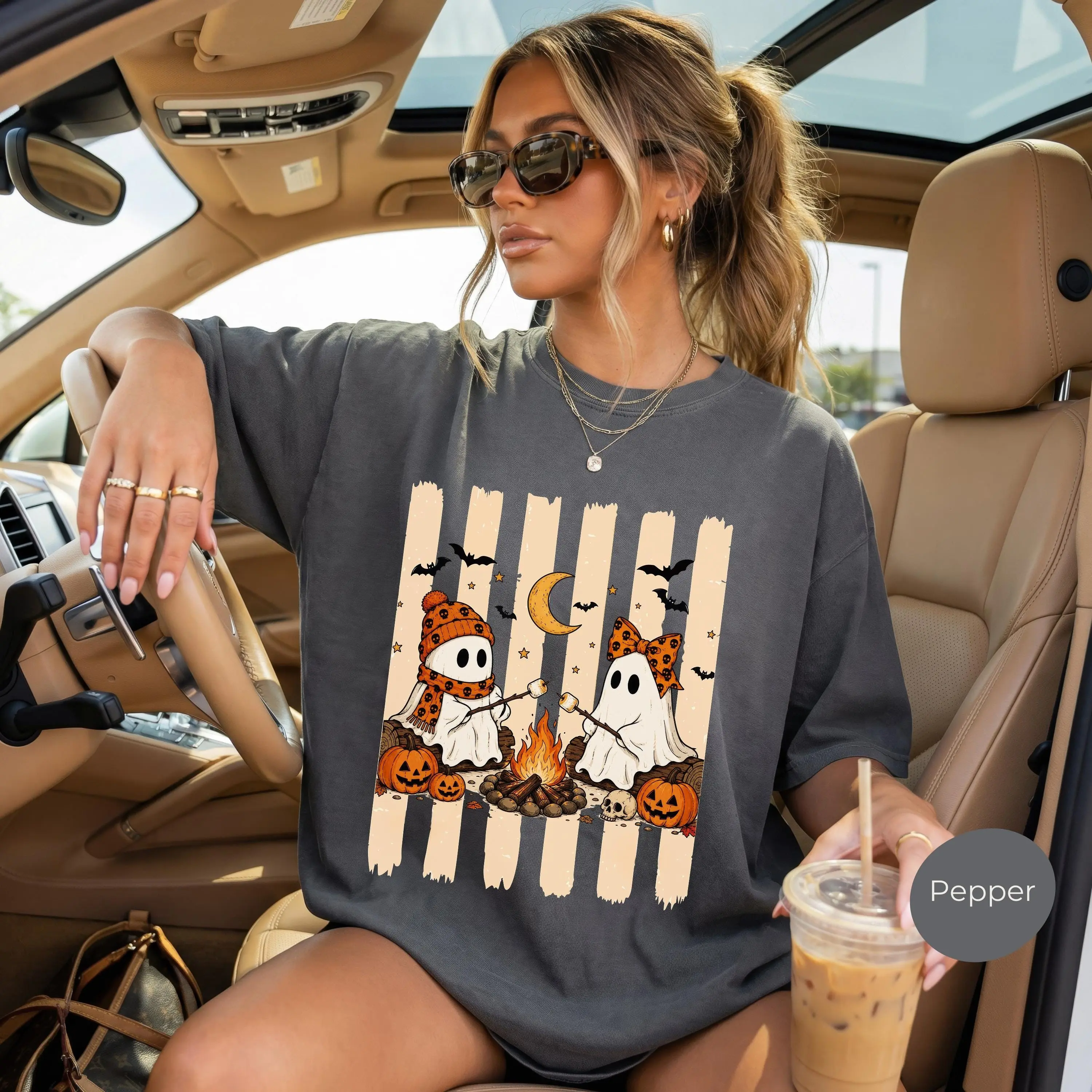 Comfort Colors Cute Halloween Camping Shirt, Spooky Trail Nature Outdoor Wildlife Lover Fall Tee - photo 2