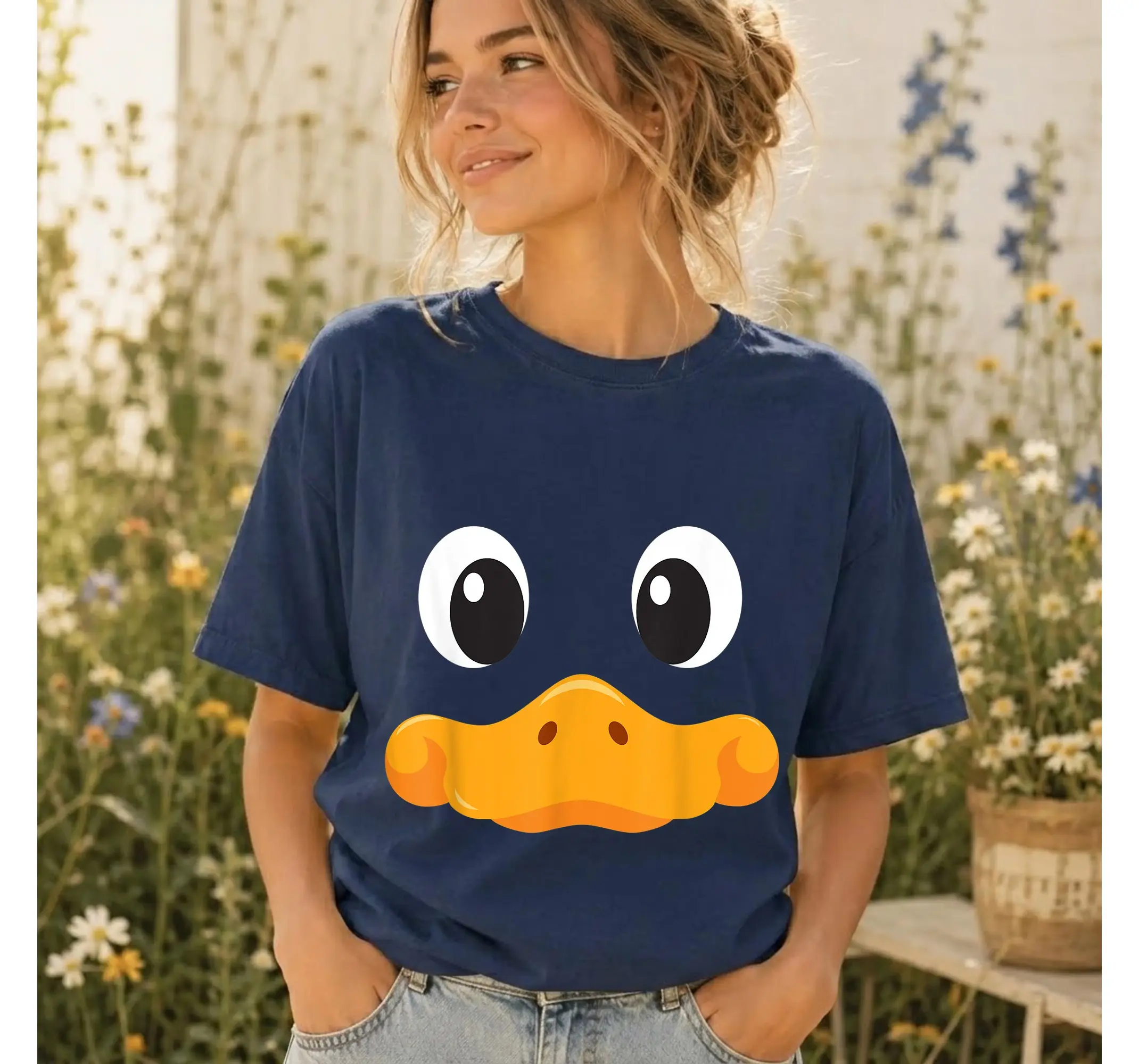 Cute Duck Face Graphic Tee, Funny Halloween Costume Novelty Animal Shirt Birthday Gift