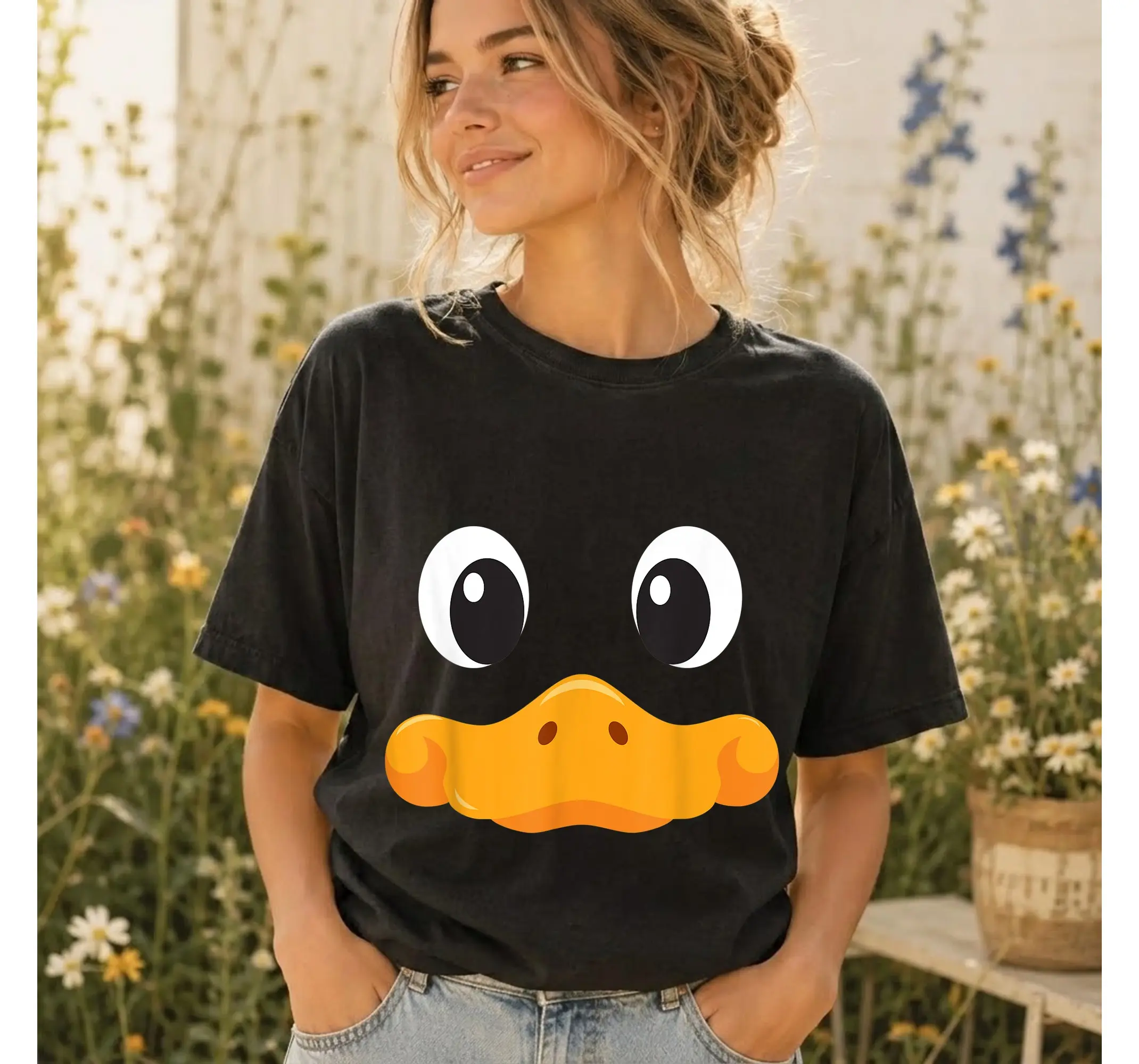 Cute Duck Face Graphic Tee, Funny Halloween Costume Novelty Animal Shirt Birthday Gift - photo 2