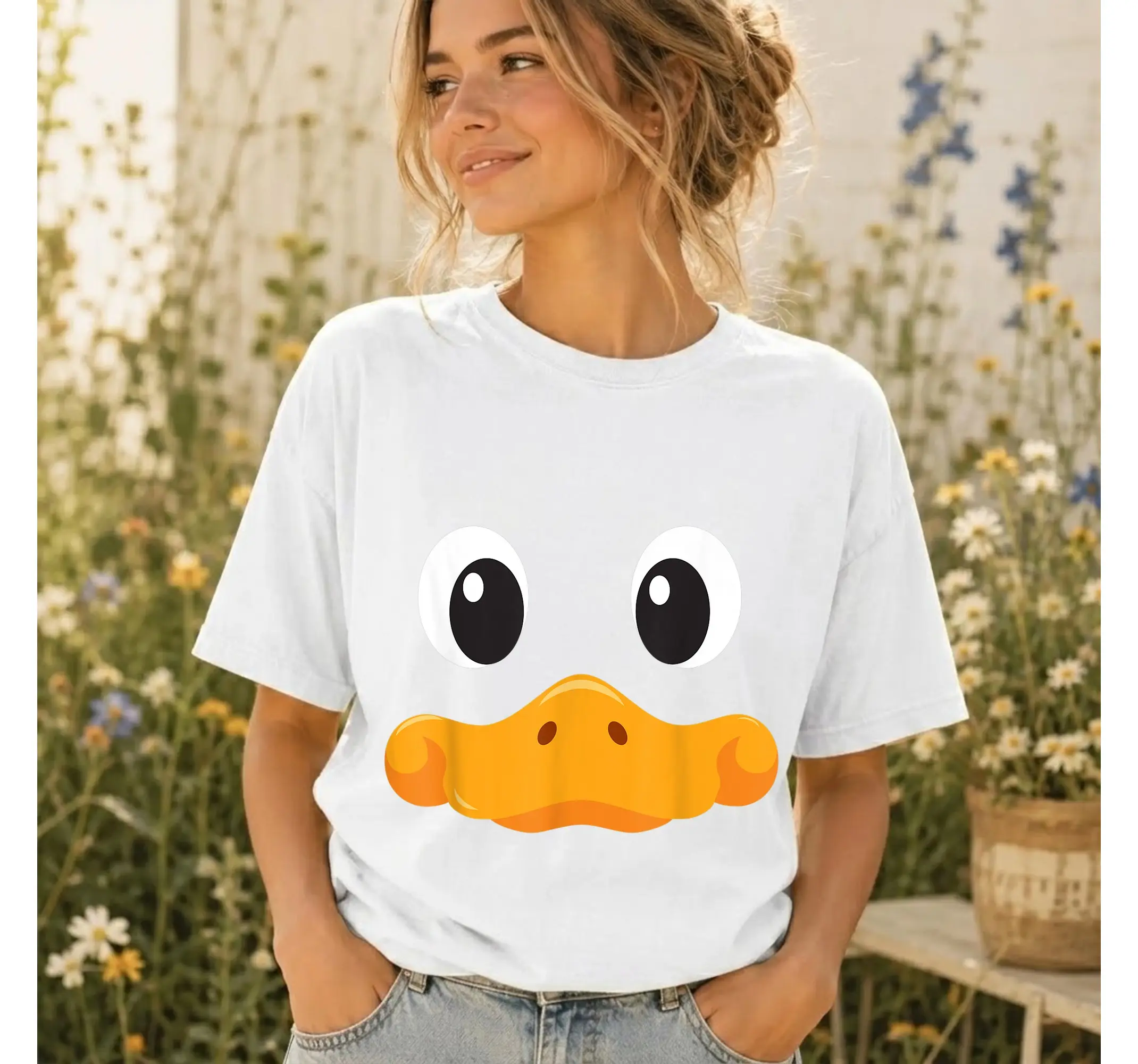 Cute Duck Face Graphic Tee, Funny Halloween Costume Novelty Animal Shirt Birthday Gift - photo 3