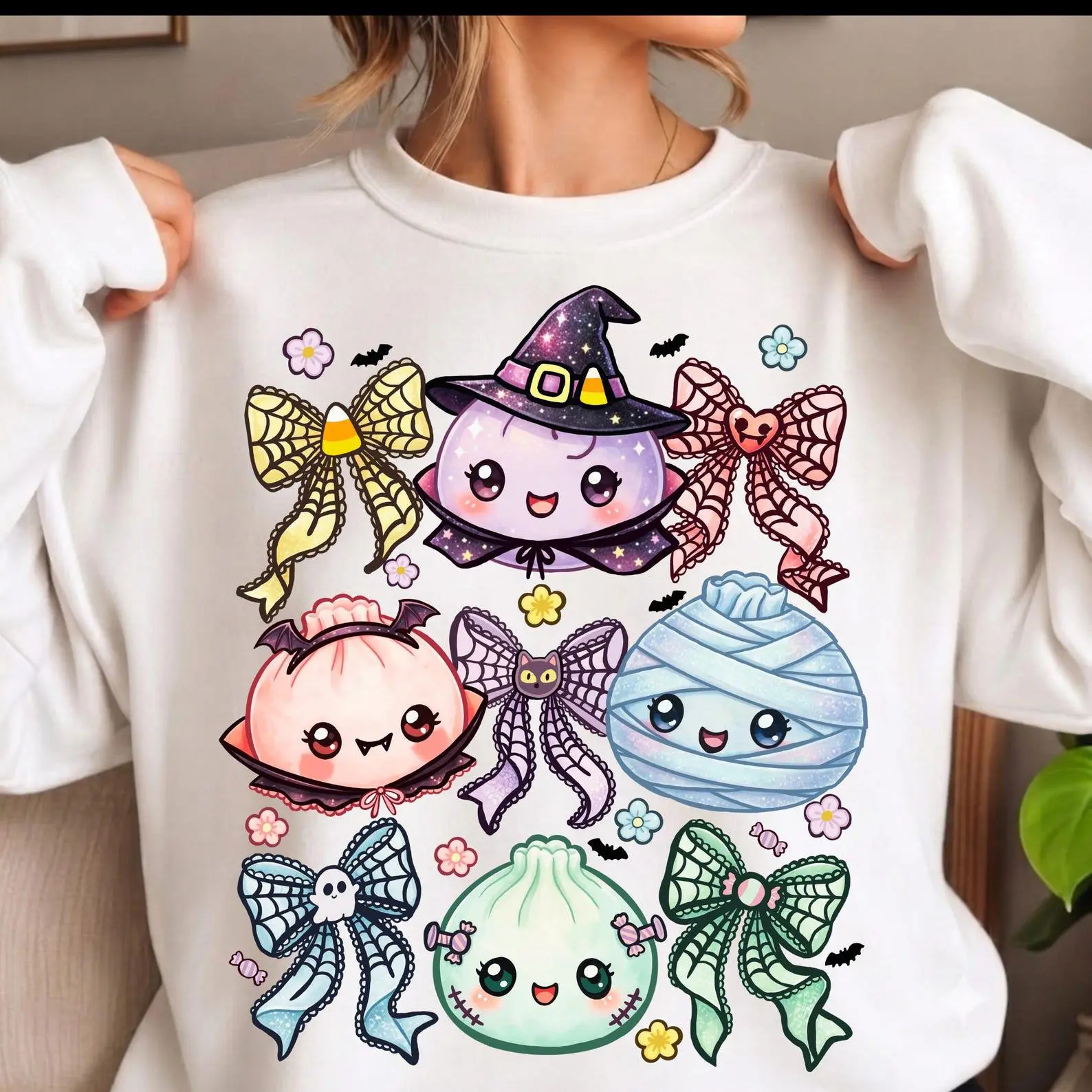Cute Dumpling Halloween Hoodie, Kawaii Anime Food Pullover, Spooky Season Gift