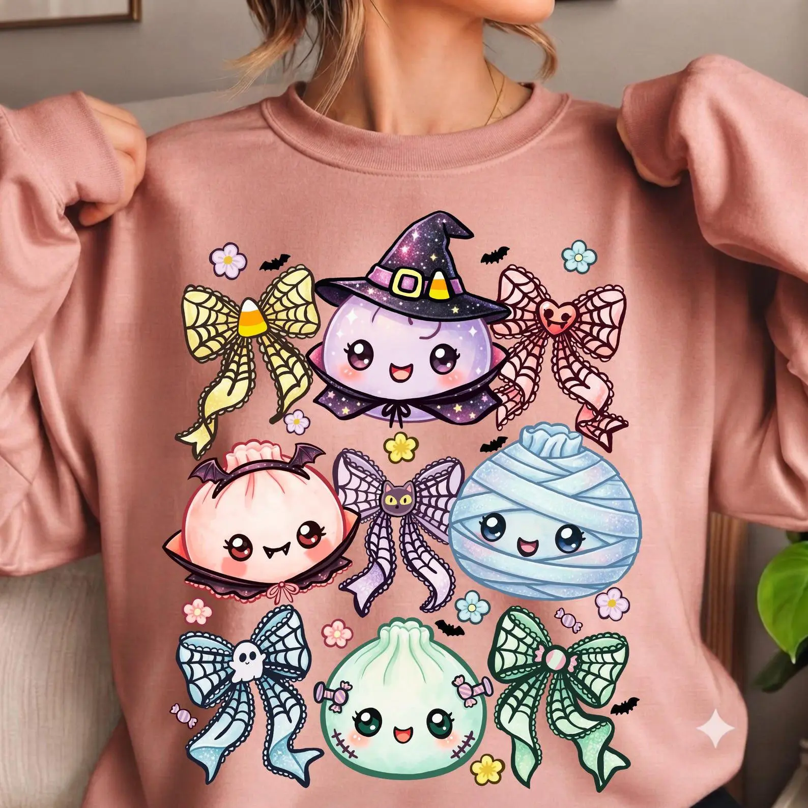 Cute Dumpling Halloween Hoodie, Kawaii Anime Food Pullover, Spooky Season Gift - photo 2