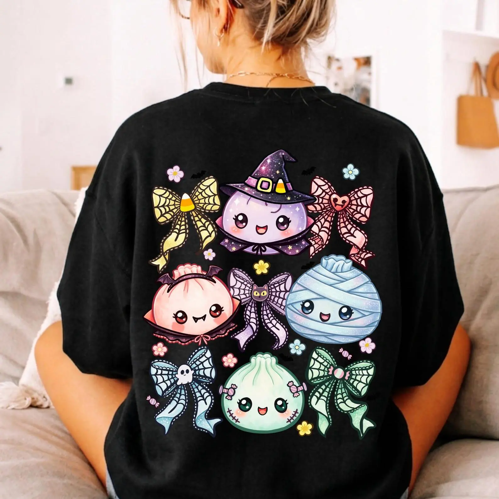 Cute Dumpling Halloween Sweatshirt, Kawaii Anime Food Crewneck, Spooky Season Gift - photo 3