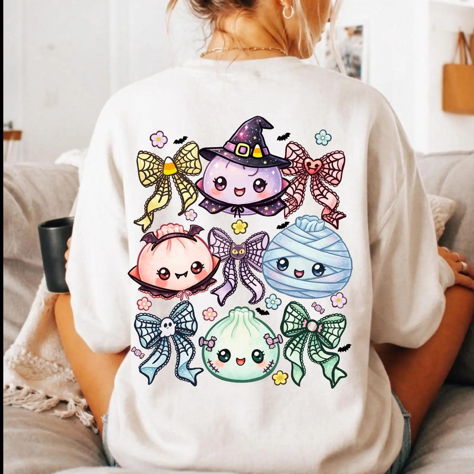 Cute Dumpling Halloween Sweatshirt, Kawaii Anime Food Crewneck, Spooky Season Gift - photo 5