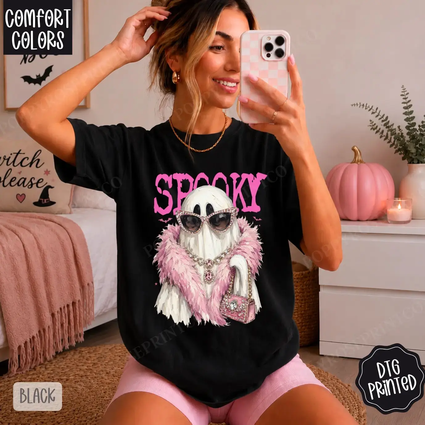 Cute Ghost Boa Halloween Shirt for Women, Comfort Colors Spooky Fall Graphic Tee