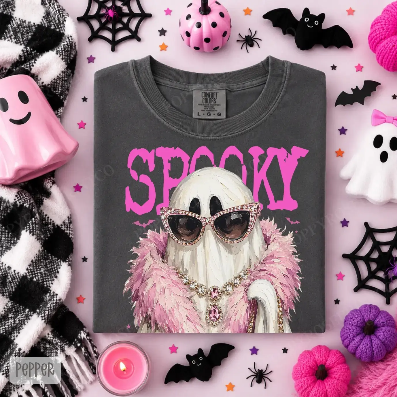 Cute Ghost Boa Halloween Shirt for Women, Comfort Colors Spooky Fall Graphic Tee - photo 2