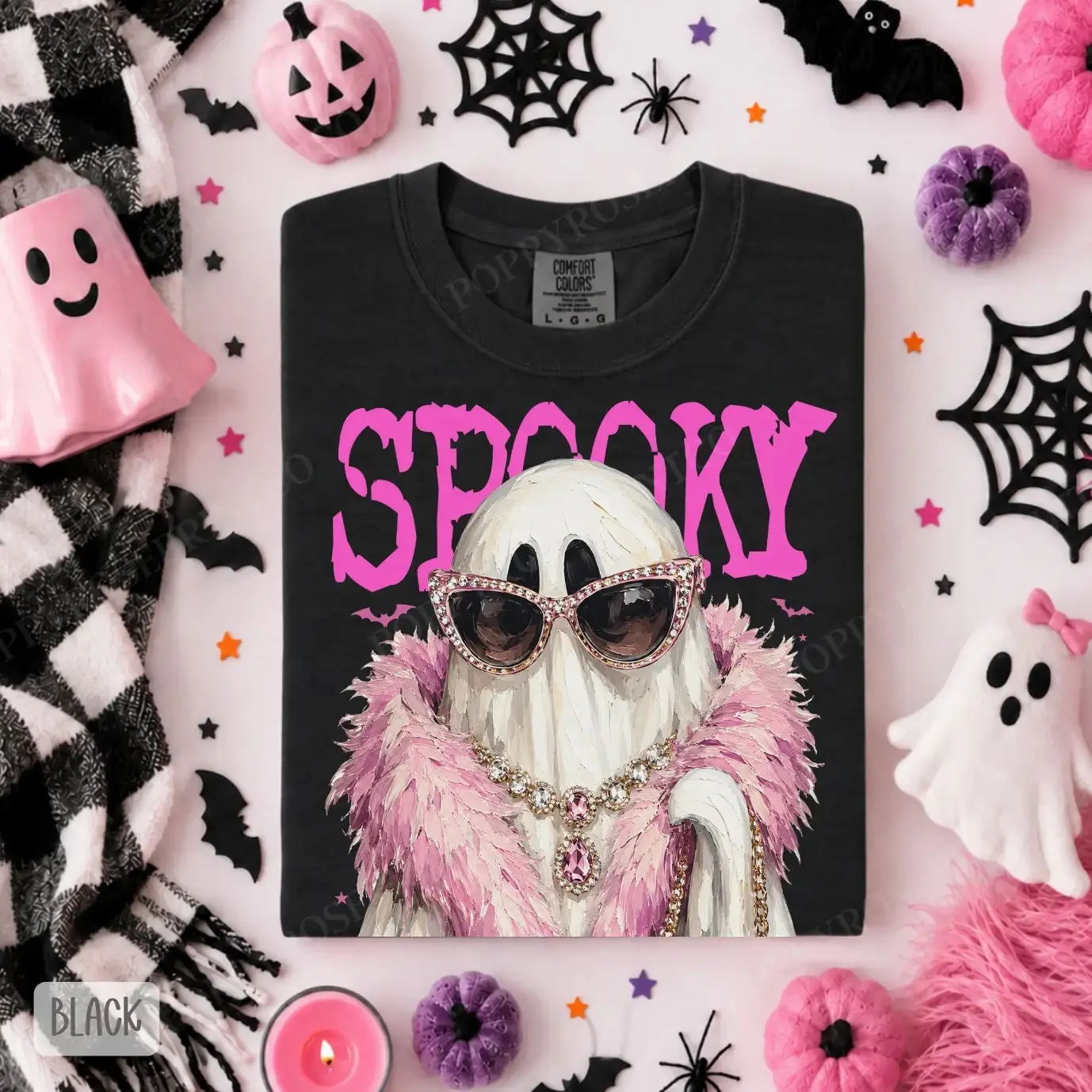 Cute Ghost Boa Halloween Shirt for Women, Comfort Colors Spooky Fall Graphic Tee - photo 3