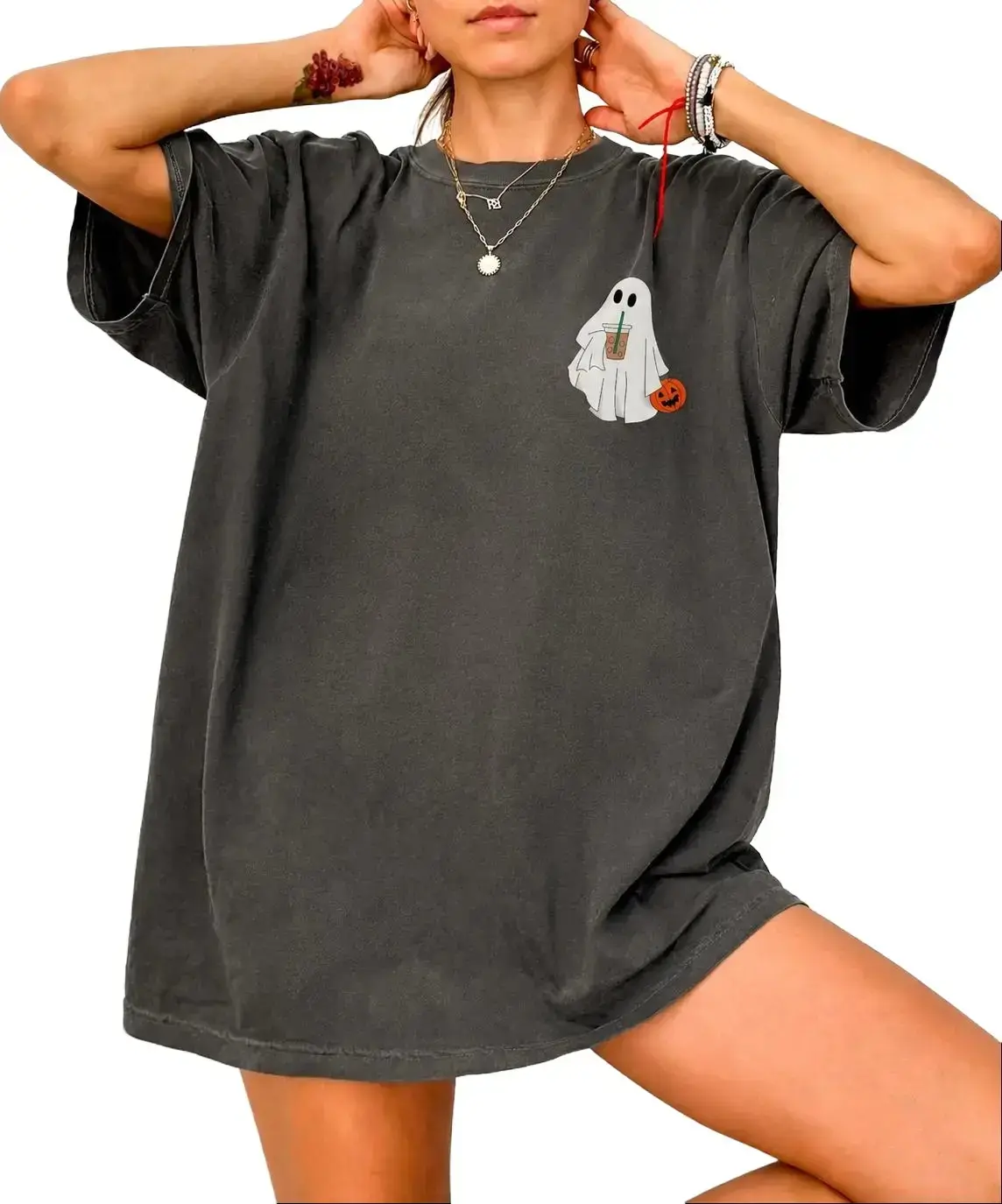 Cute Ghost Coffee Shirt, Comfort Colors Halloween Iced Boo Graphic Tee, Women Fall Lover Gift Top