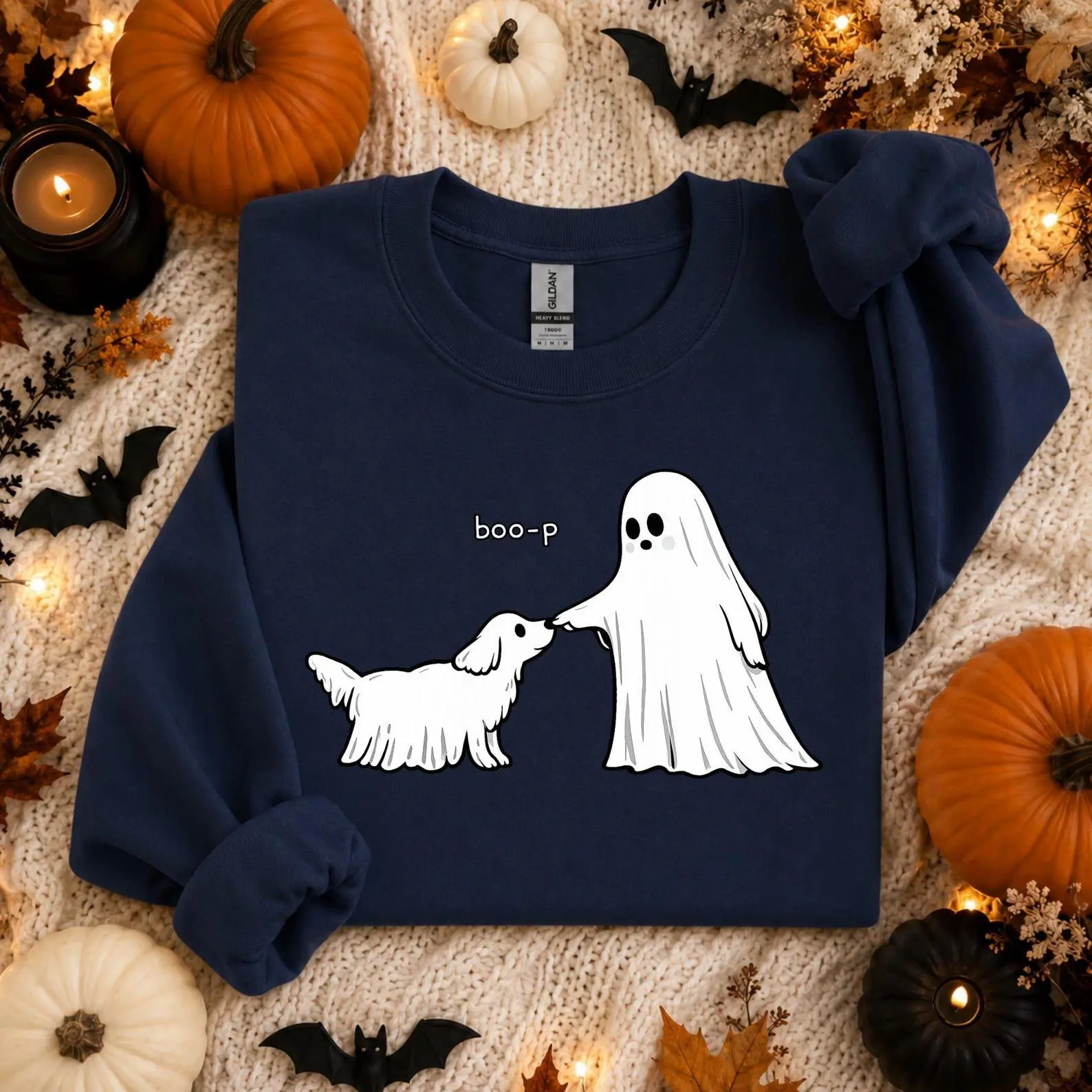 Cute Boo-P Ghost Dog Sweatshirt, Funny Halloween Crewneck, Spooky Season Pet Owner Lover Gift