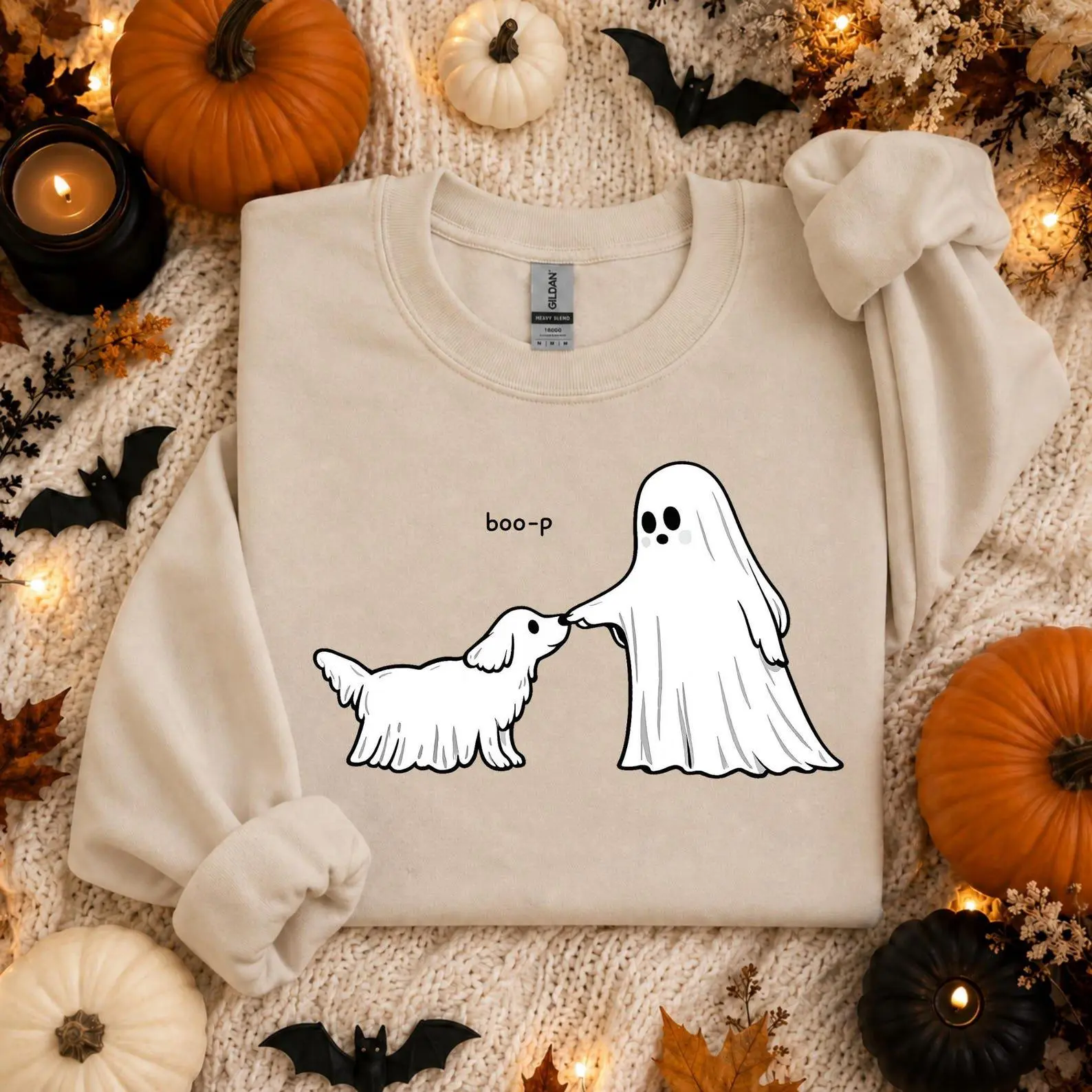 Cute Boo-P Ghost Dog Sweatshirt, Funny Halloween Crewneck, Spooky Season Pet Owner Lover Gift - photo 5