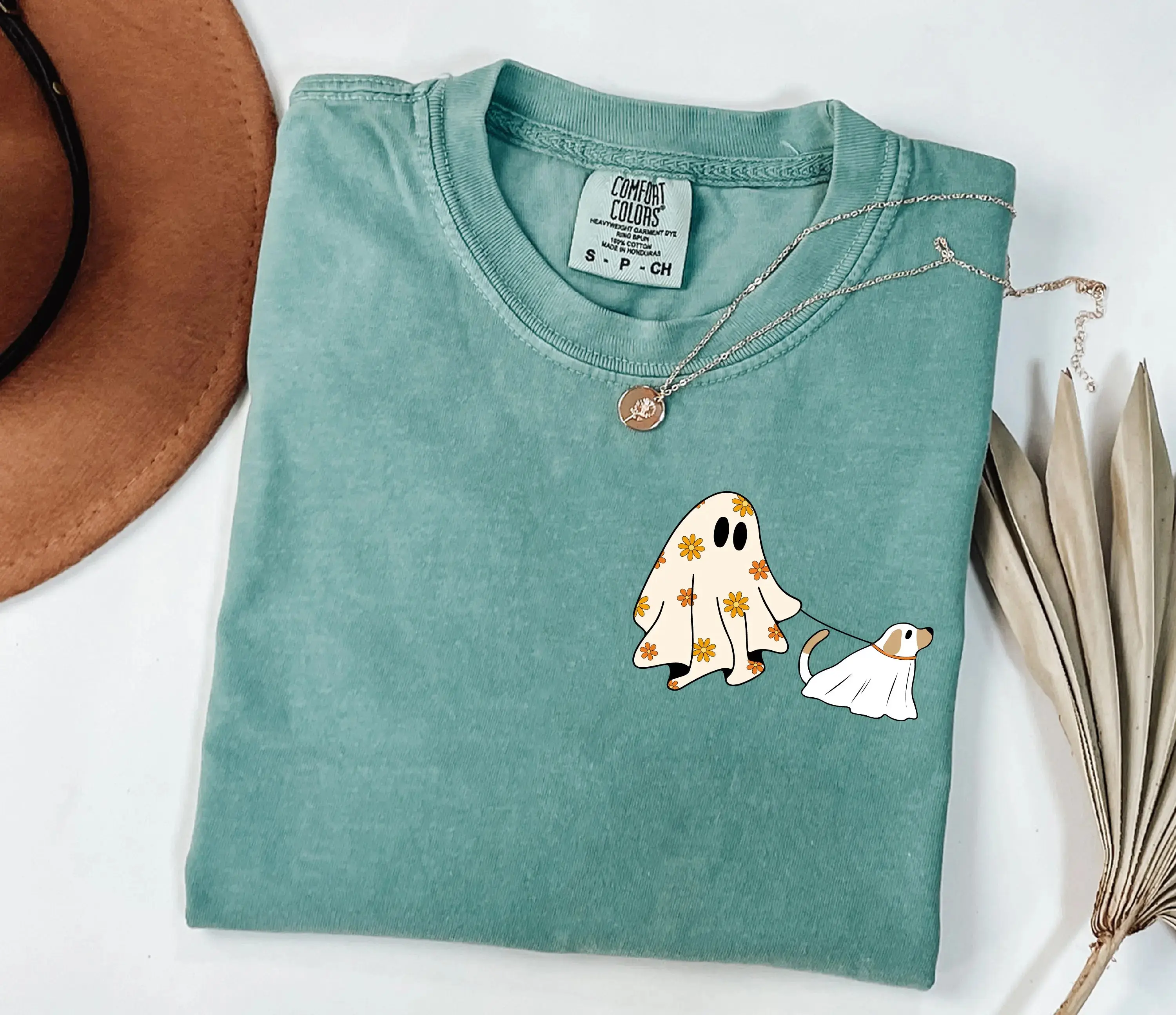 Cute Ghost Dog Shirt, Comfort Colors Halloween Lovers Gift Tee, Spooky Season Fall Womens Graphic Top - photo 2